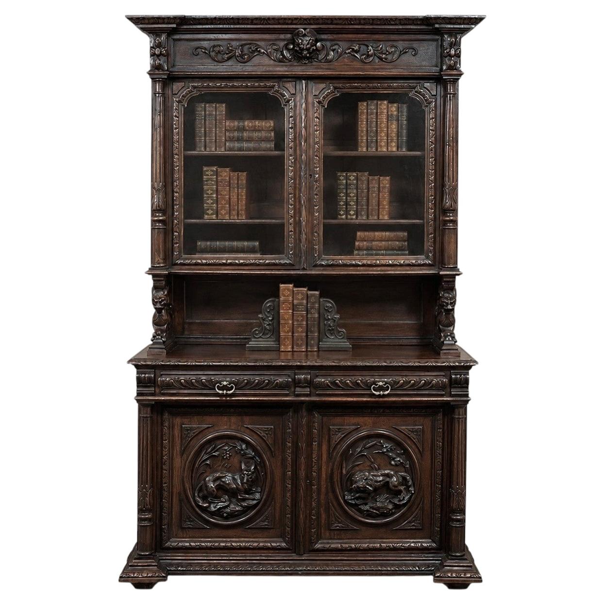 Librería de caza de roble francés del siglo XIX ~ Vitrina en venta