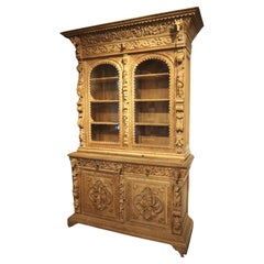 19th Century French Oak Hunt Buffet Deux Corps Bibliotheque, "Les Animaliers"