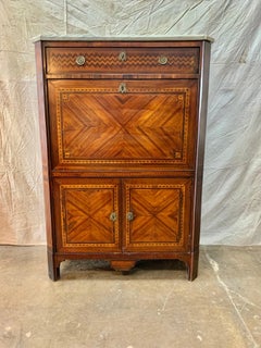 19th Century French Oak Inlaid Marble Top Drop Front Secretary Desk