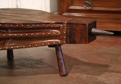 19th Century French Oak Blacksmith Bellows Coffee Table with Leather and Iron