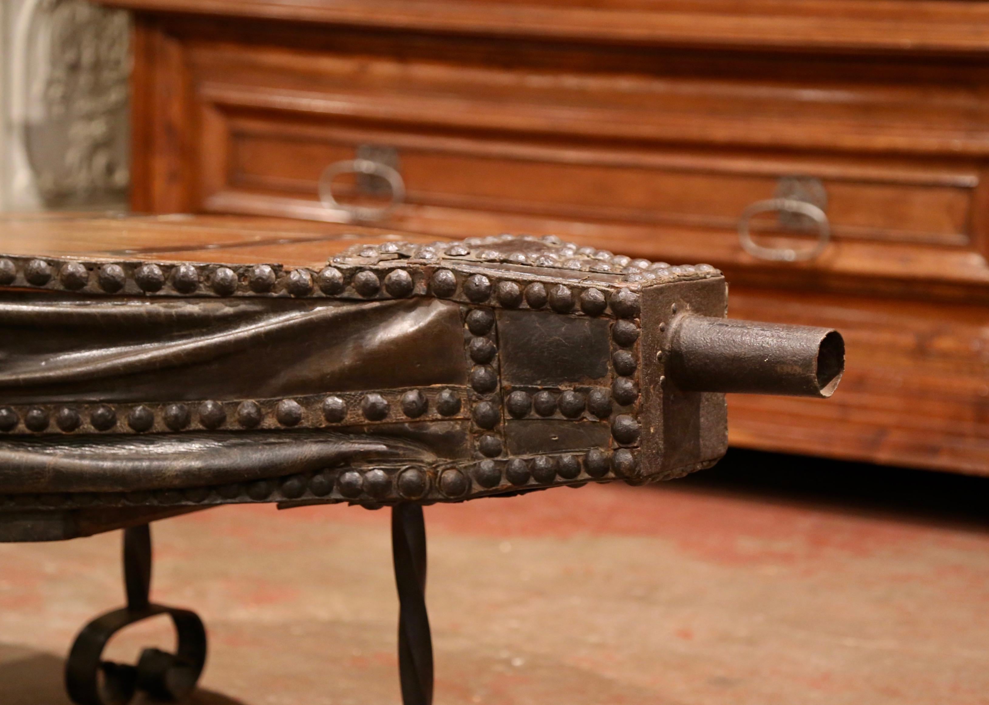 Hand-Carved 19th Century French Oak, Iron and Leather Blacksmith Bellows Coffee Table