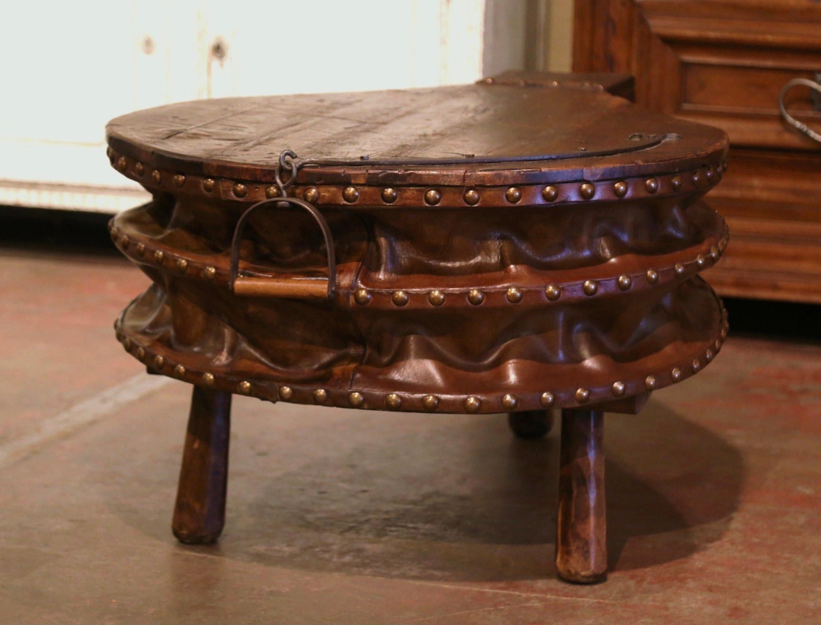 19th Century French Oak, Iron and Leather Blacksmith Bellows Coffee Table For Sale 1