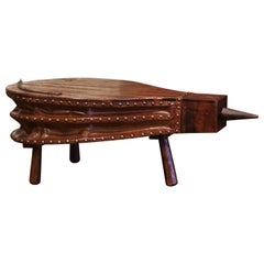 19th Century French Oak, Iron and Leather Blacksmith Bellows Coffee Table