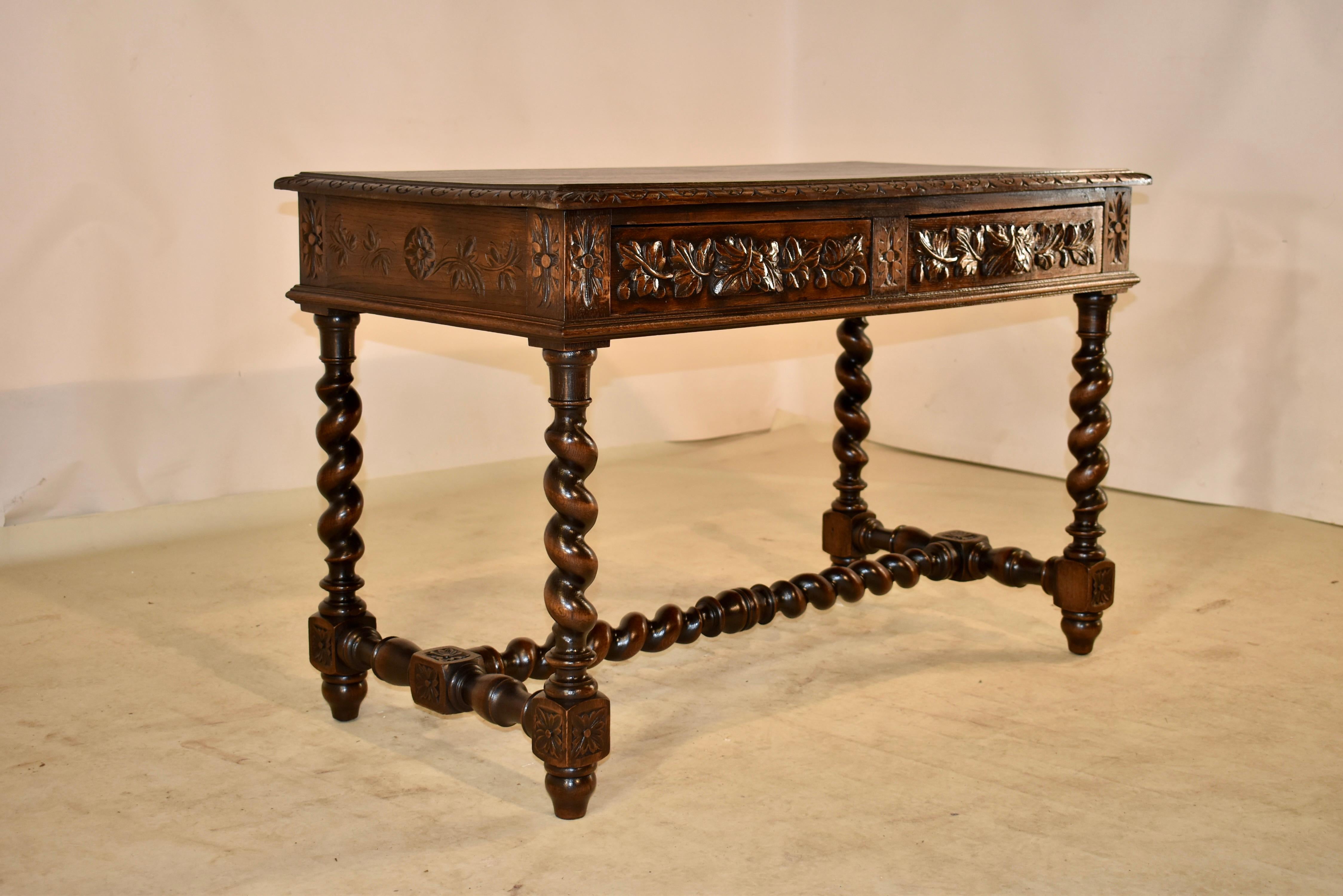 Hand-Carved 19th Century French Oak Library Table For Sale