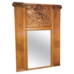 19th Century French Oak Louis XVI Style Trumeau Mirror with Gardening Motifs