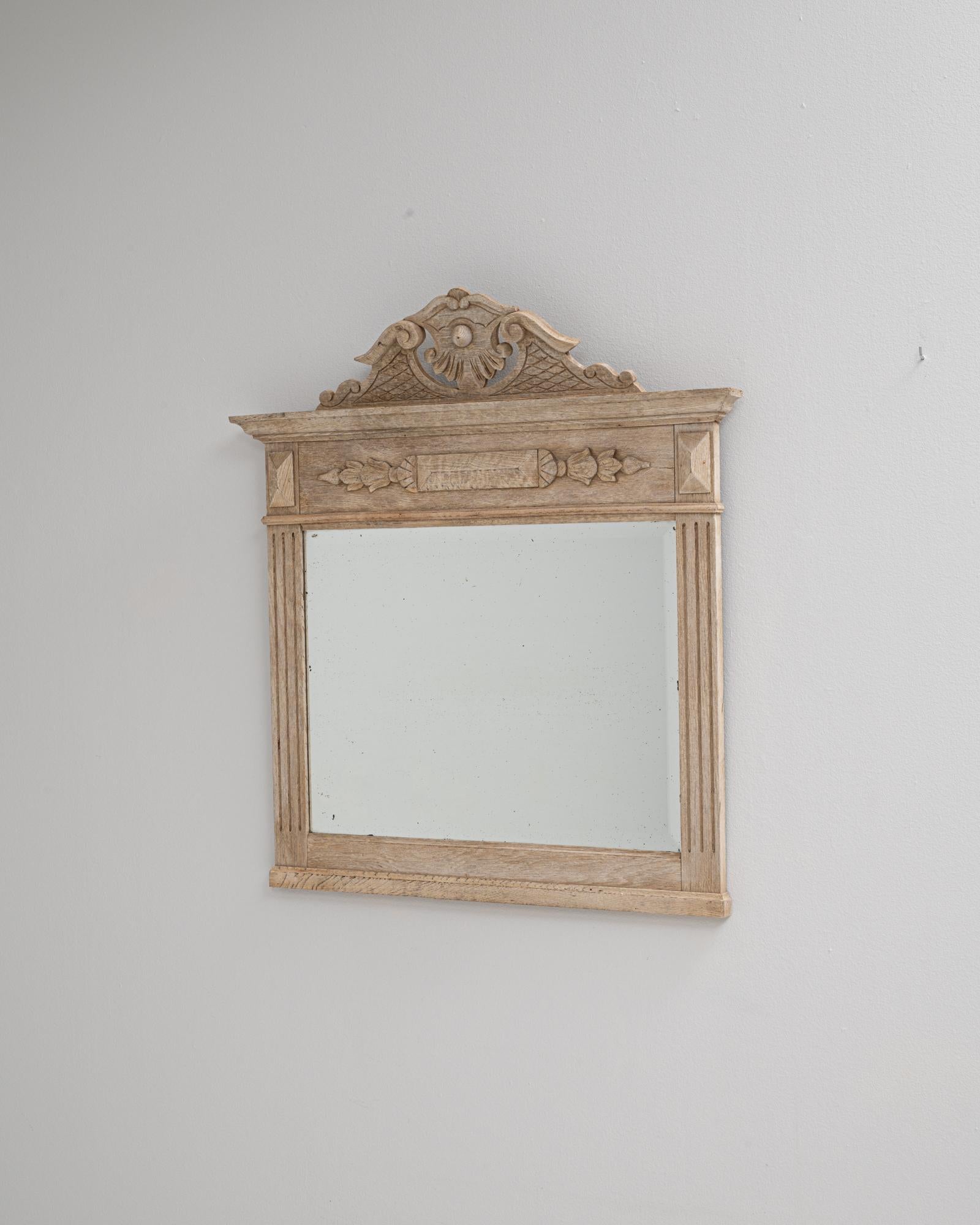 19th Century French Oak Mantel-Style Mirror With Carved Details In Good Condition In High Point, NC