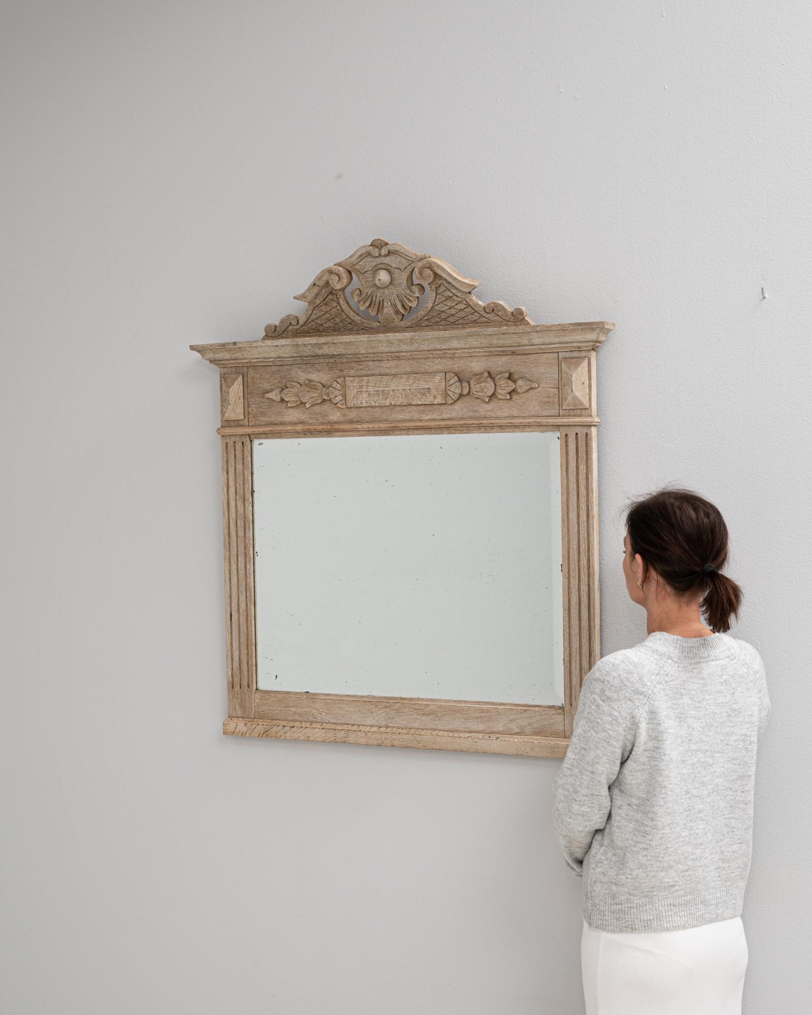 19th Century French Oak Mantel-Style Mirror With Carved Details 1