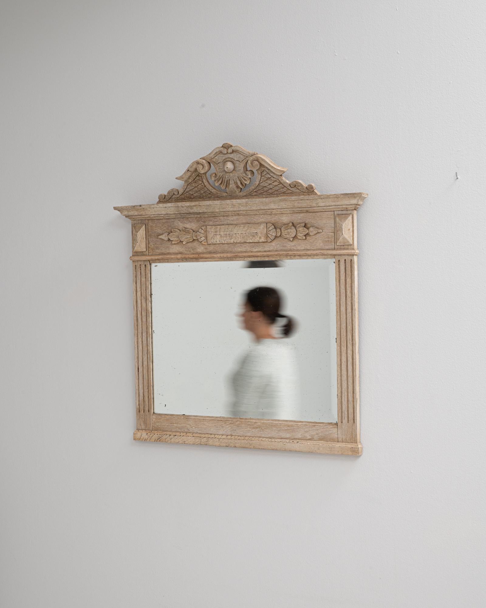 19th Century French Oak Mantel-Style Mirror With Carved Details 2