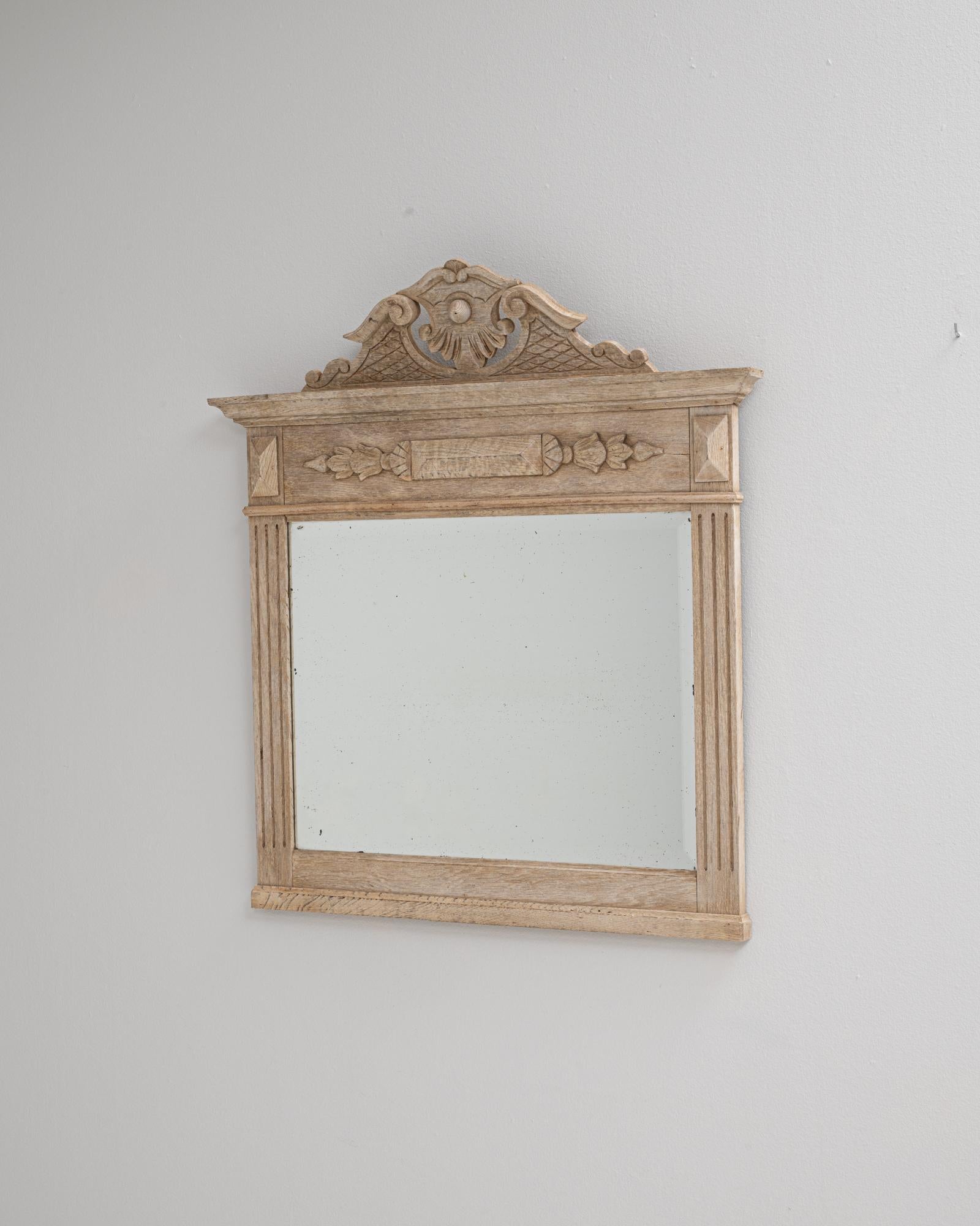 19th Century French Oak Mantel-Style Mirror With Carved Details 3