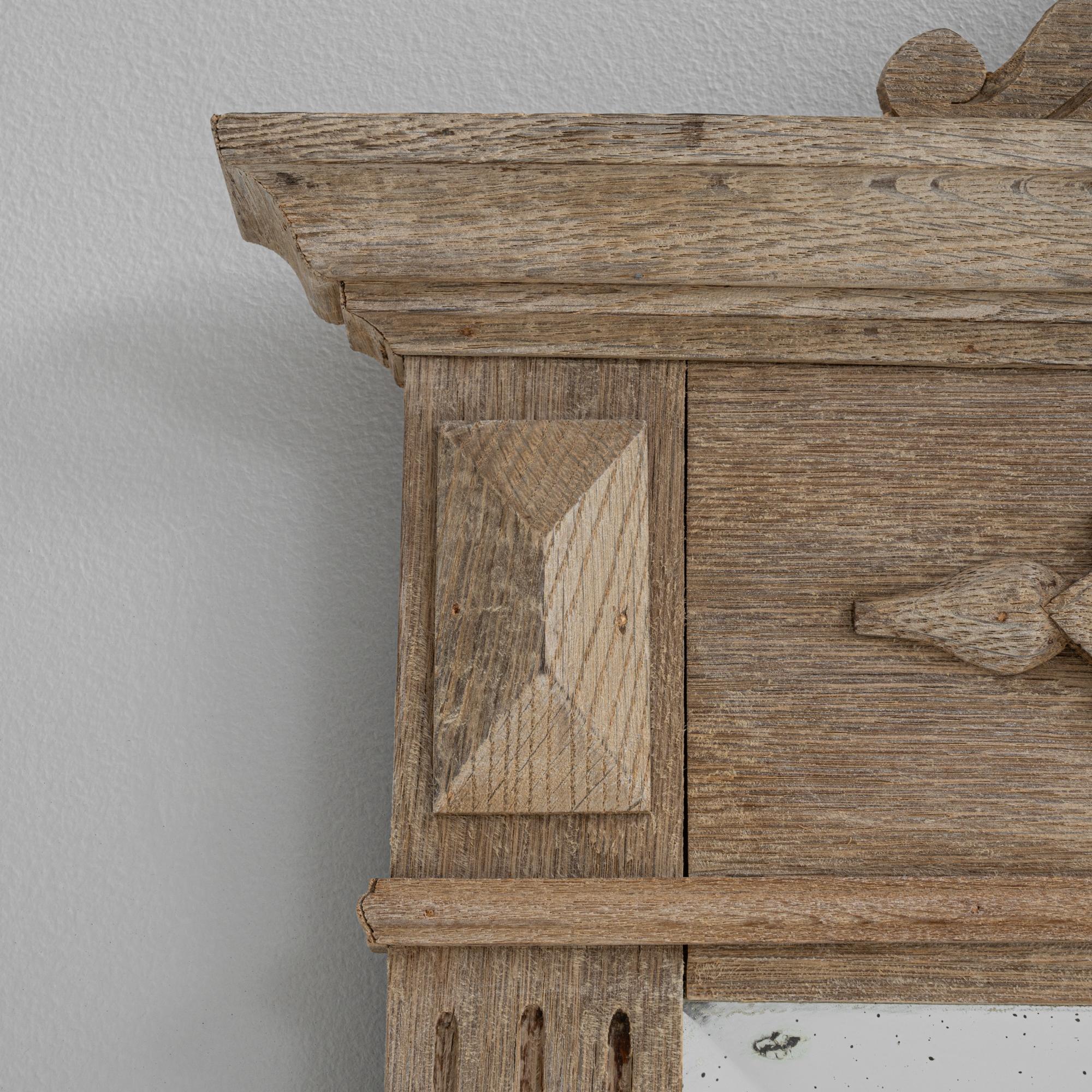19th Century French Oak Mantel-Style Mirror With Carved Details 5