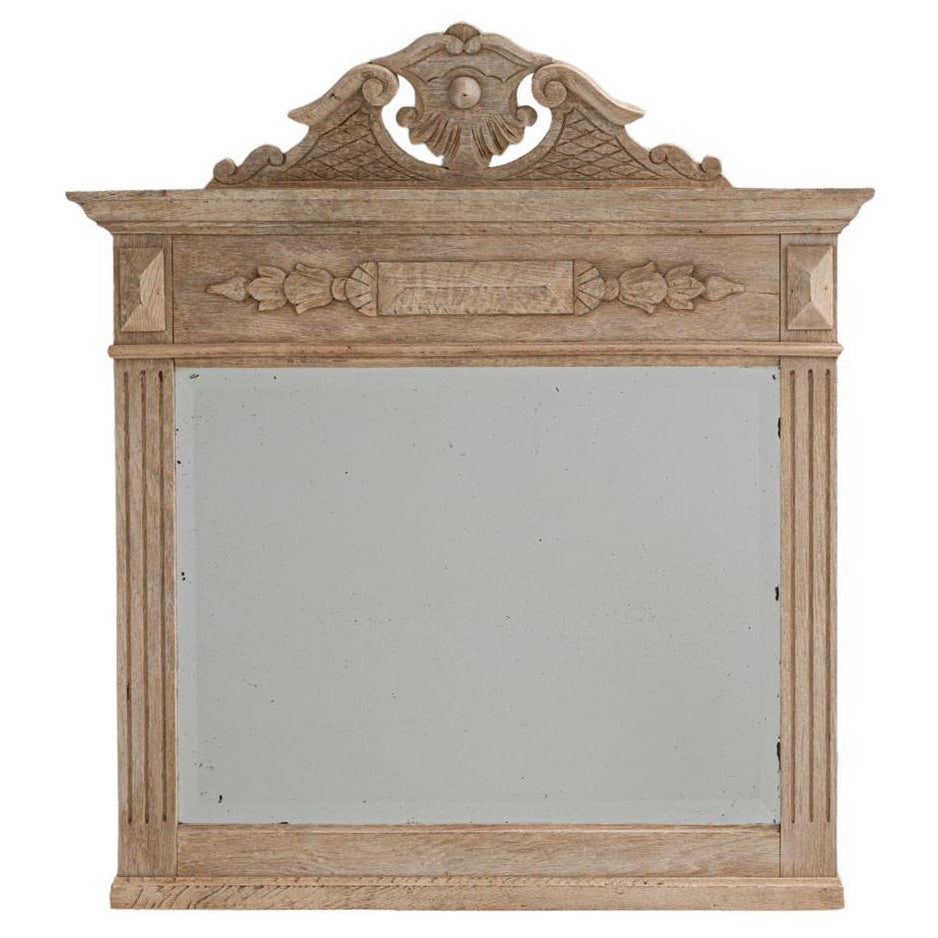19th Century French Oak Mantel-Style Mirror With Carved Details
