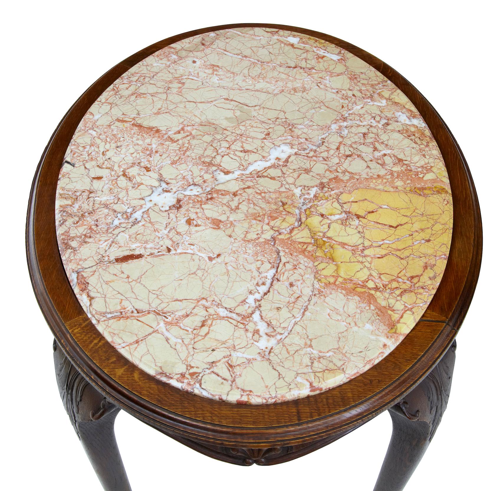 Art Nouveau 19th Century French Oak Marble Top Center Table