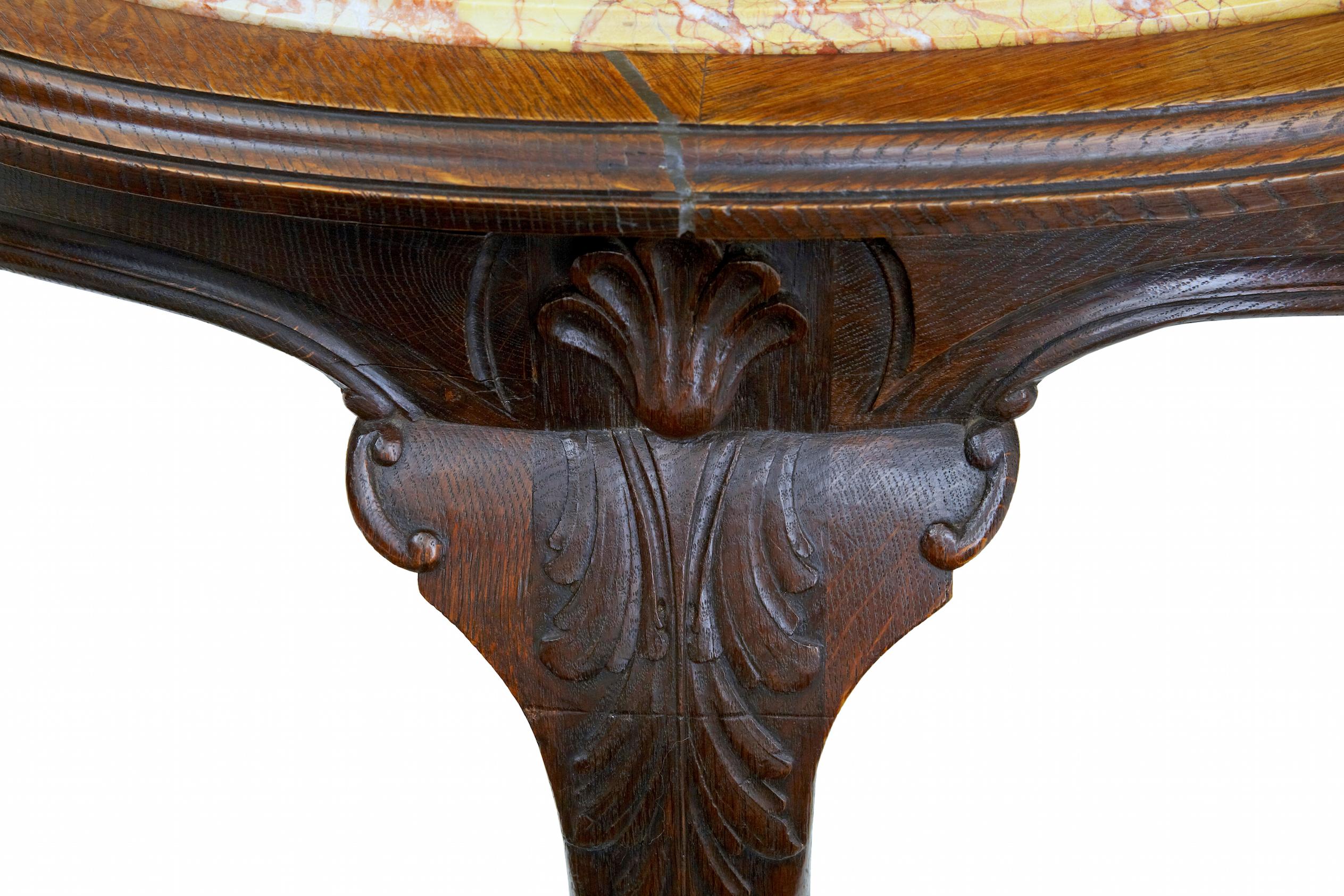 Carved 19th Century French Oak Marble Top Center Table