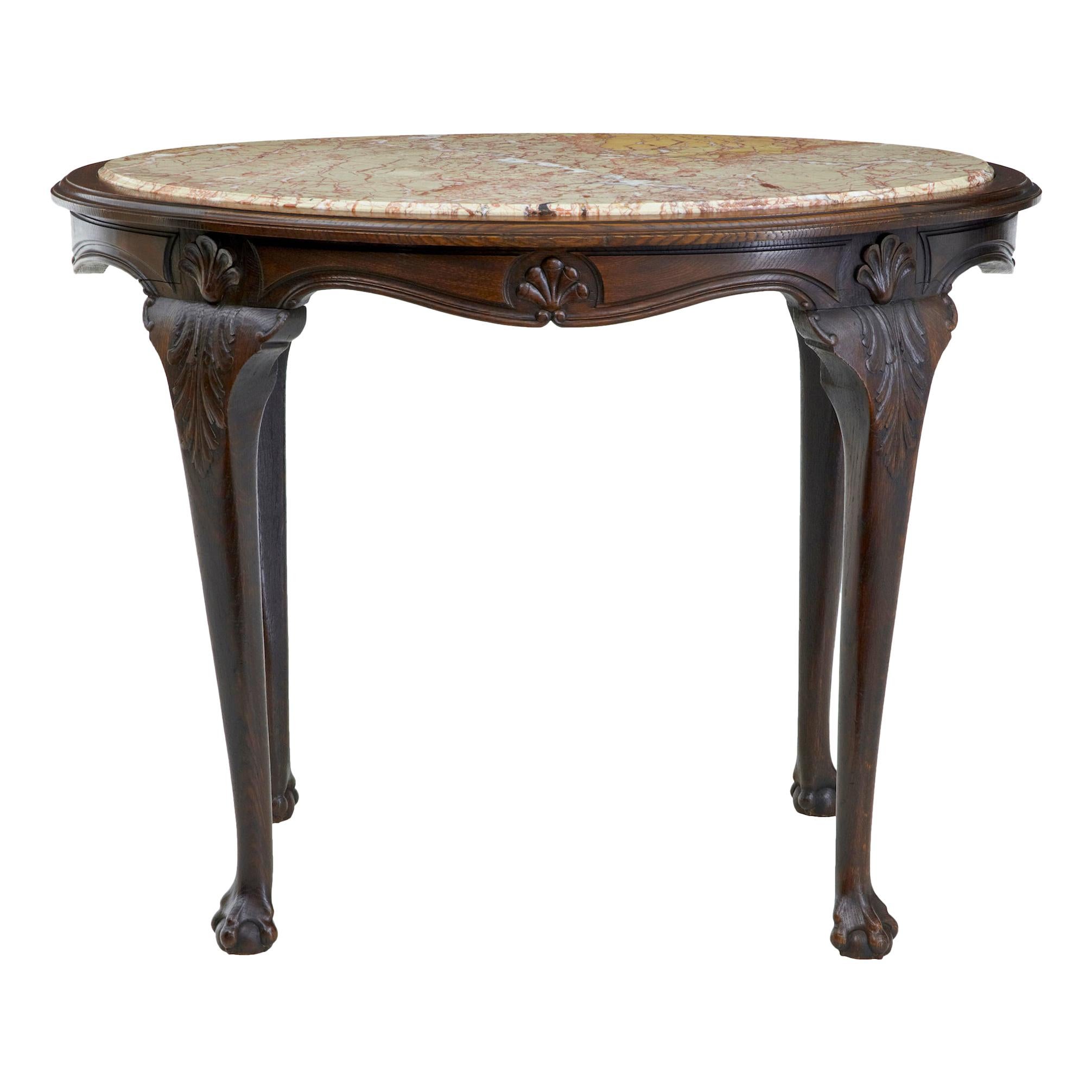 19th Century French Oak Marble Top Center Table