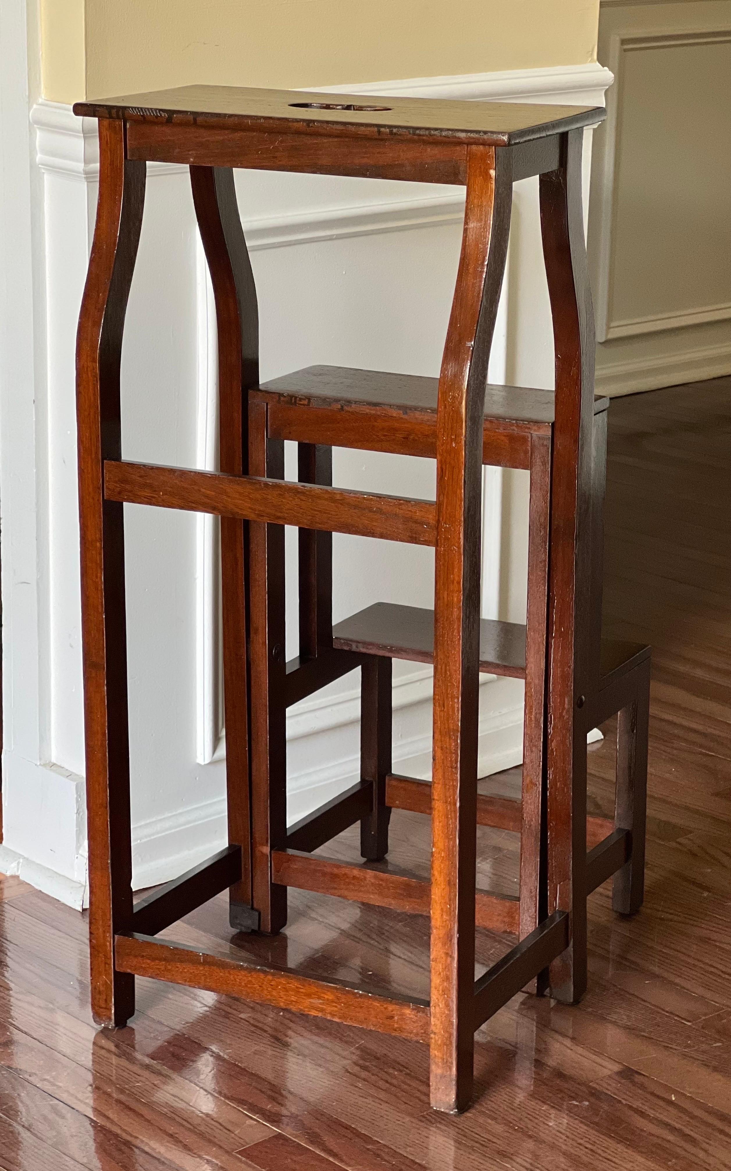 Mahogany 19th Century French Oak Metamorphic Folding Library Ladder or Step Stool
