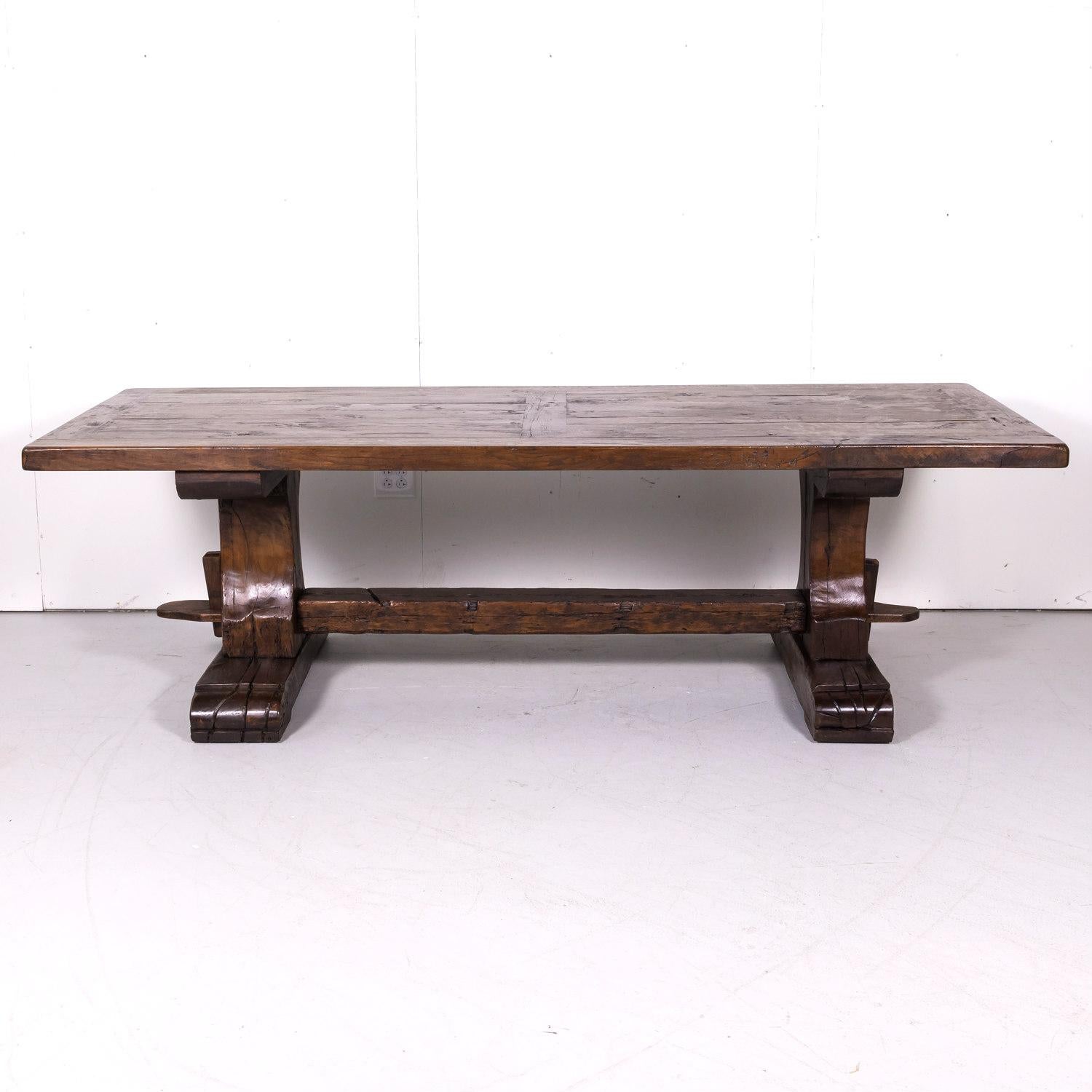 Late 19th Century 19th Century French Oak Monastery Trestle Dining Table