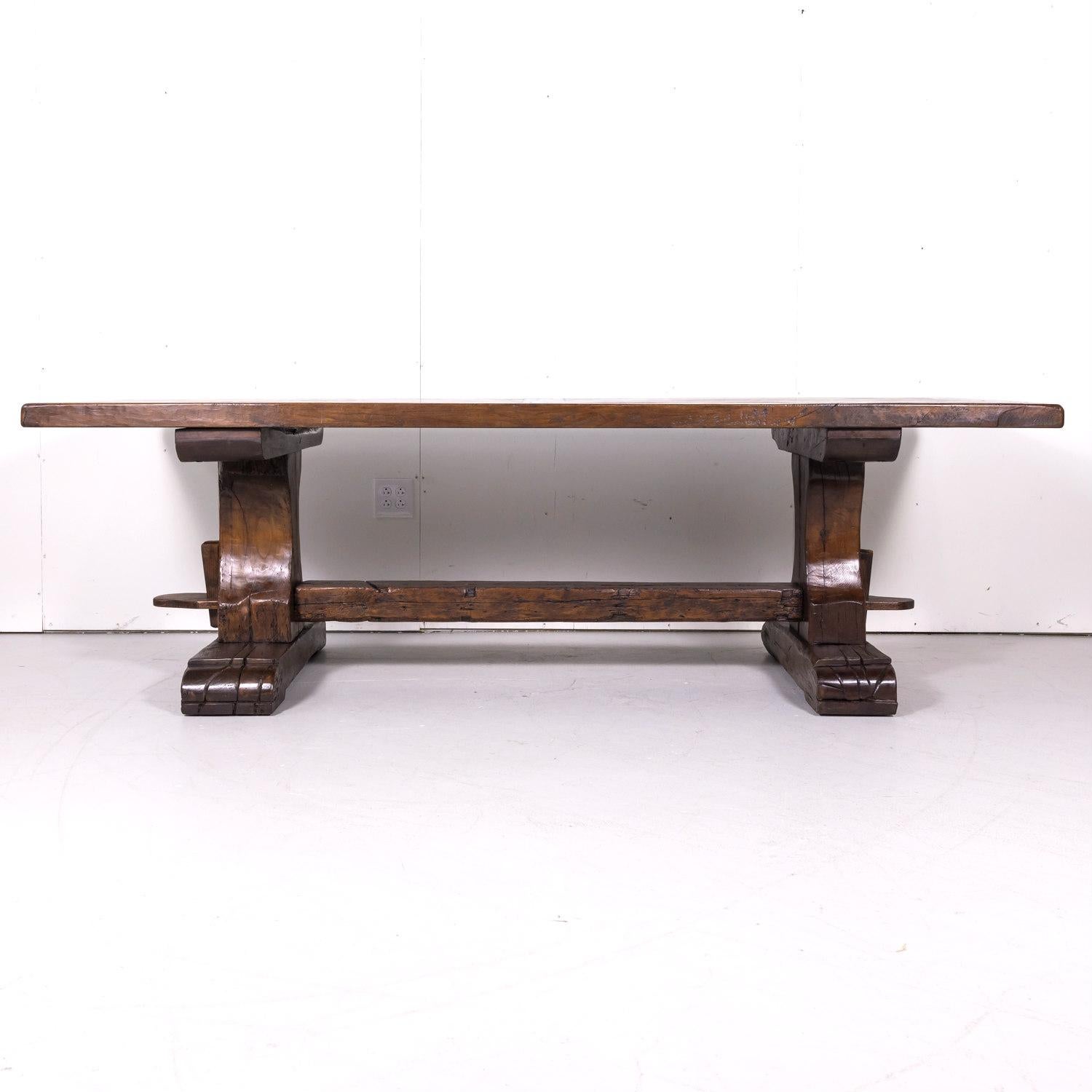 19th Century French Oak Monastery Trestle Dining Table 1