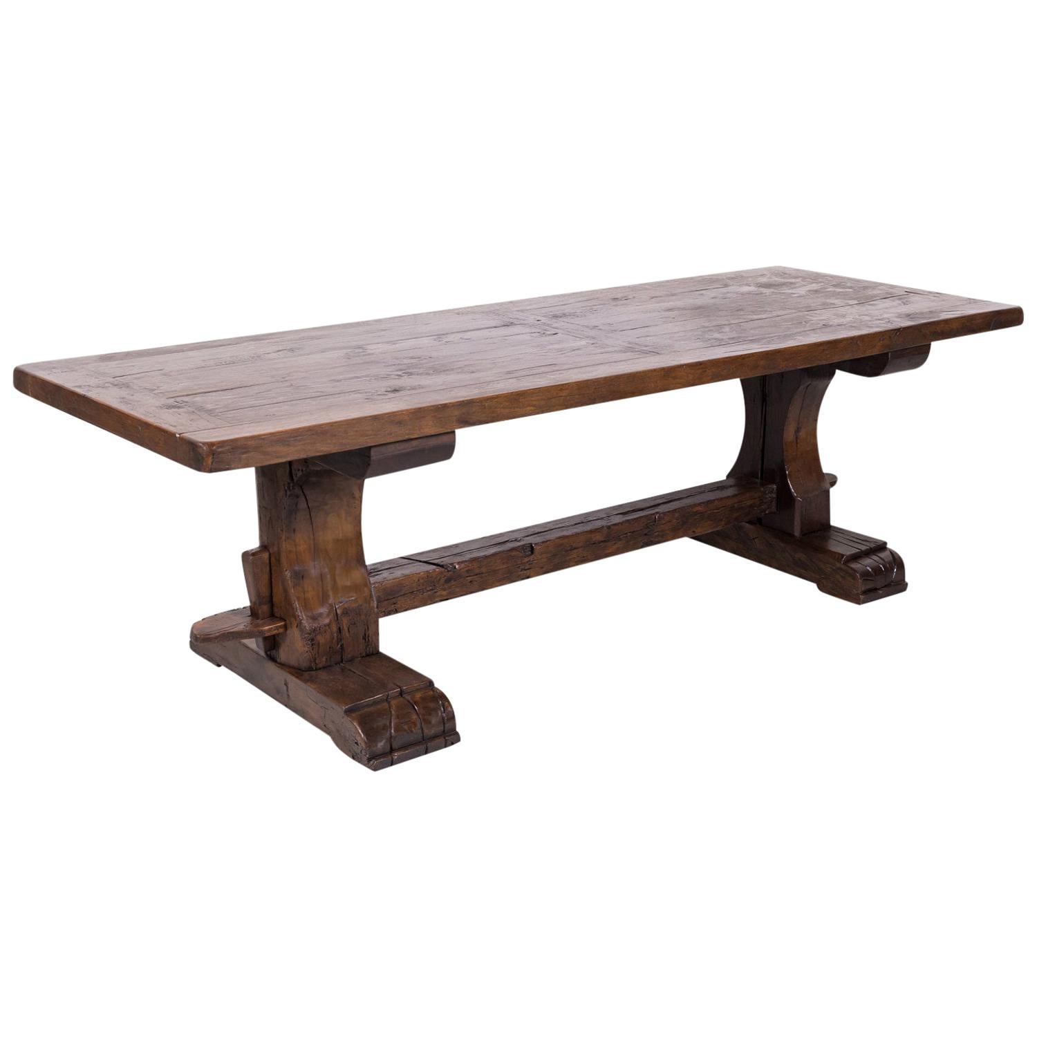 19th Century French Oak Monastery Trestle Dining Table
