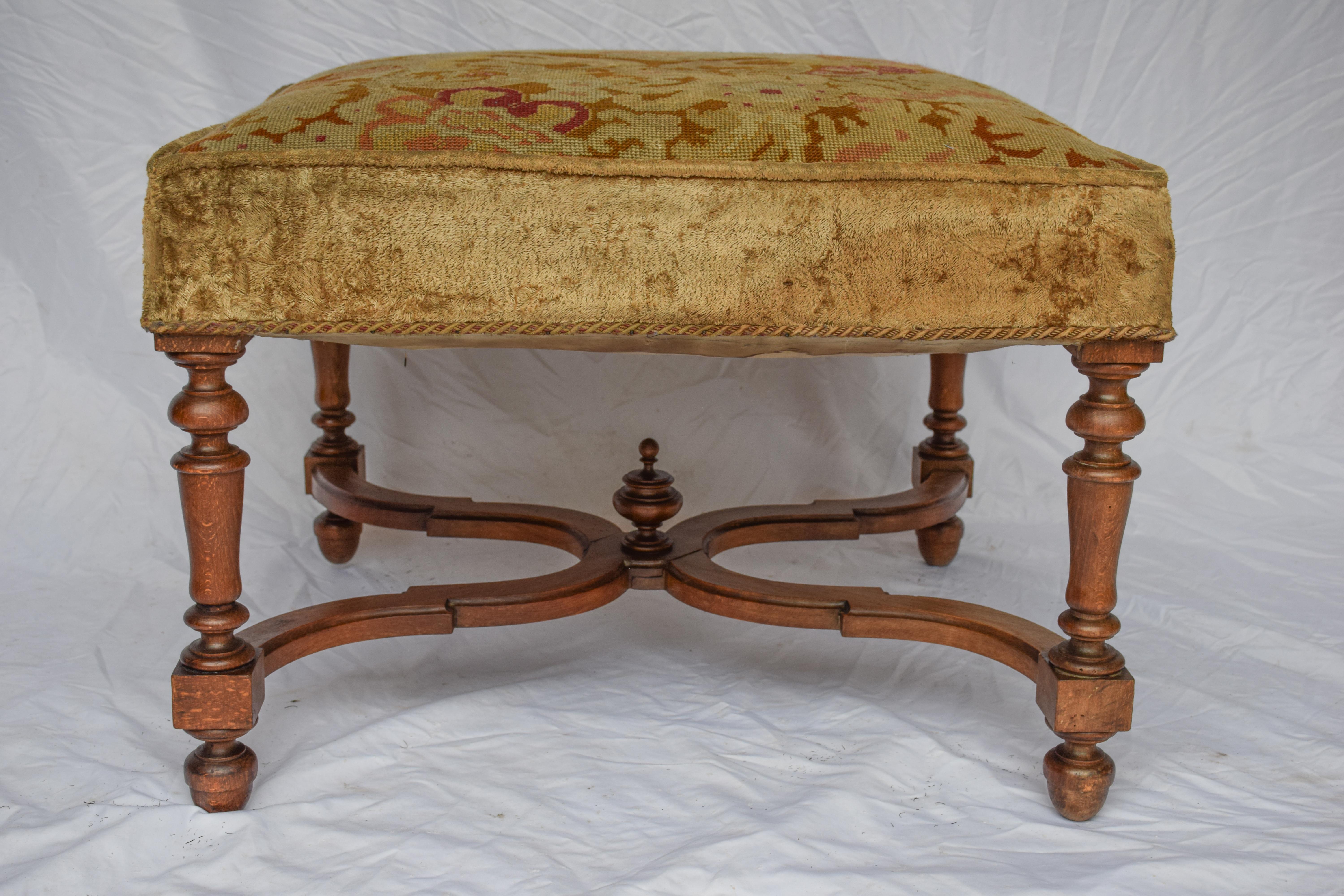 Upholstery 19th Century French Oak Needlepoint Bench