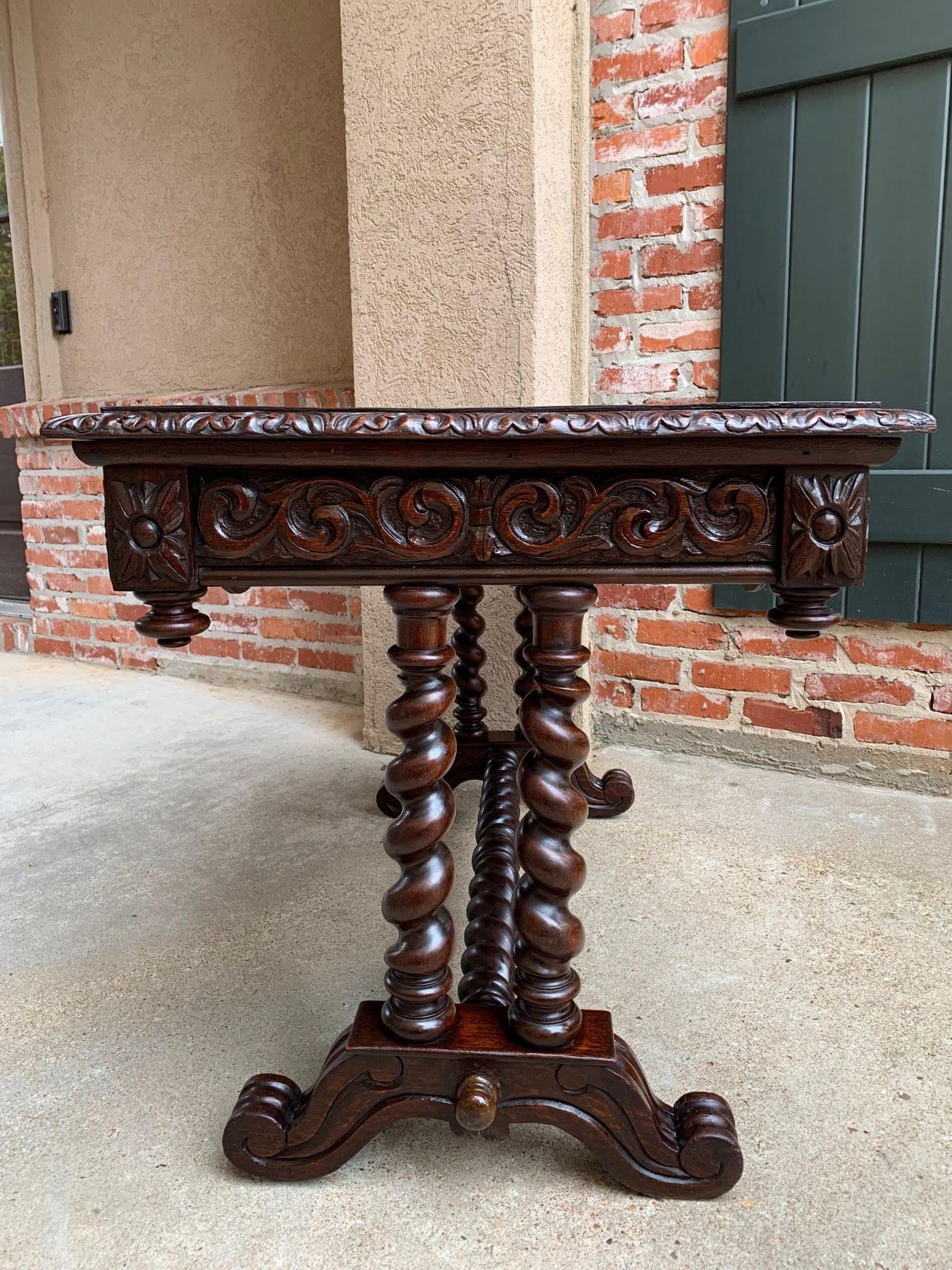 Antique French Console Sofa Table Carved Oak Barley Twist Desk Renaissance c1890 For Sale 4