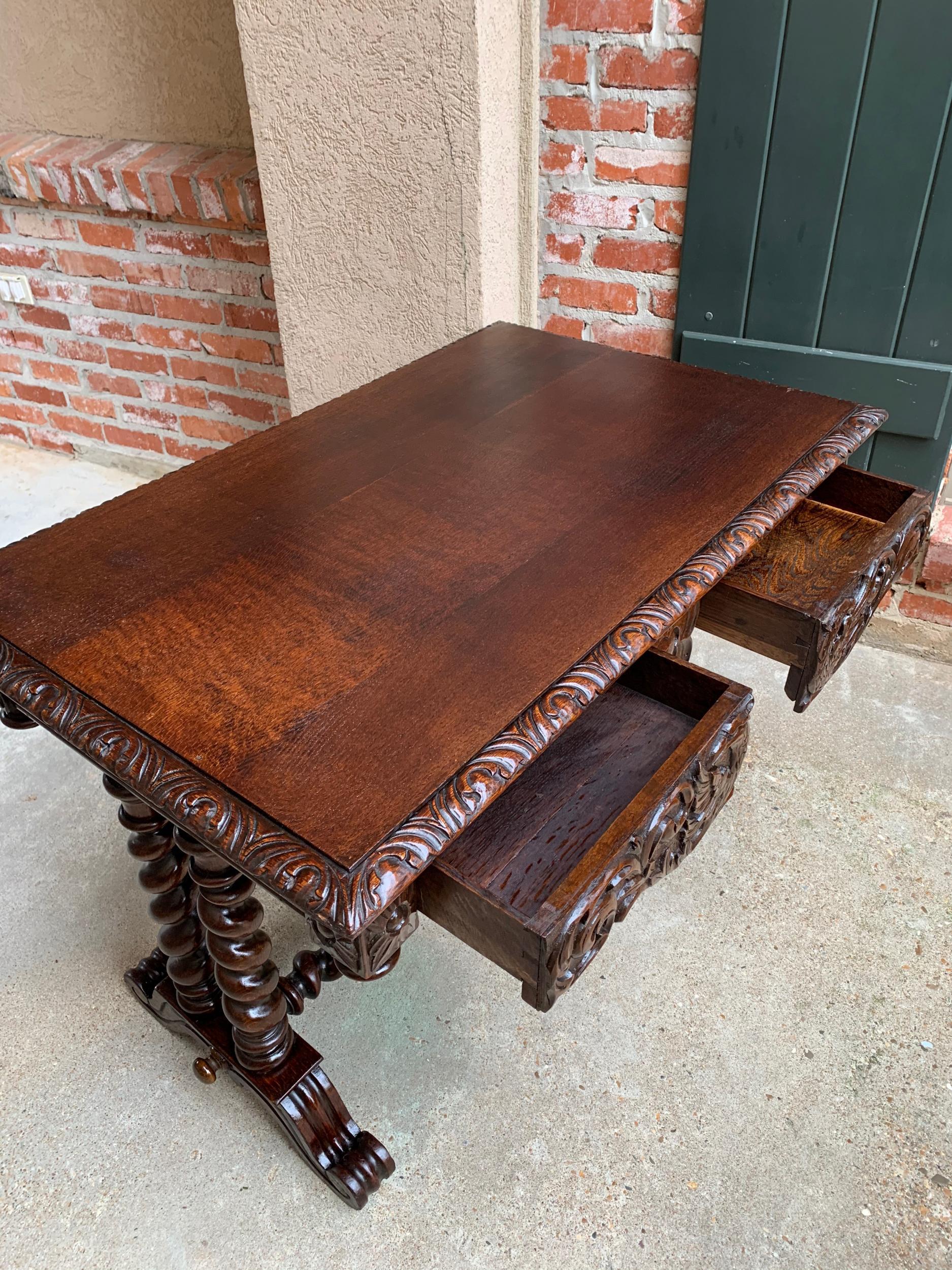 Antique French Oak Console Sofa Table Barley Twist Louis XIII Library Desk For Sale 7