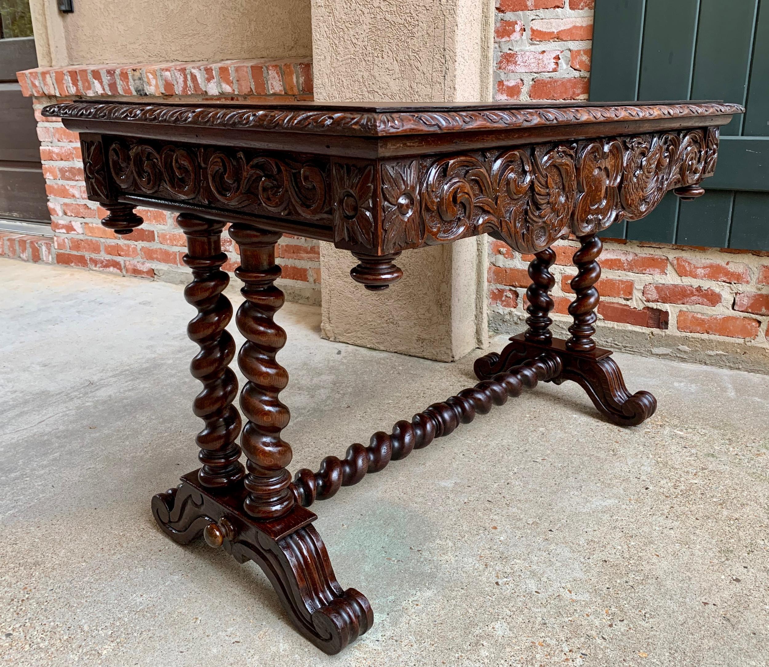 Antique French Oak Console Sofa Table Barley Twist Louis XIII Library Desk For Sale 8