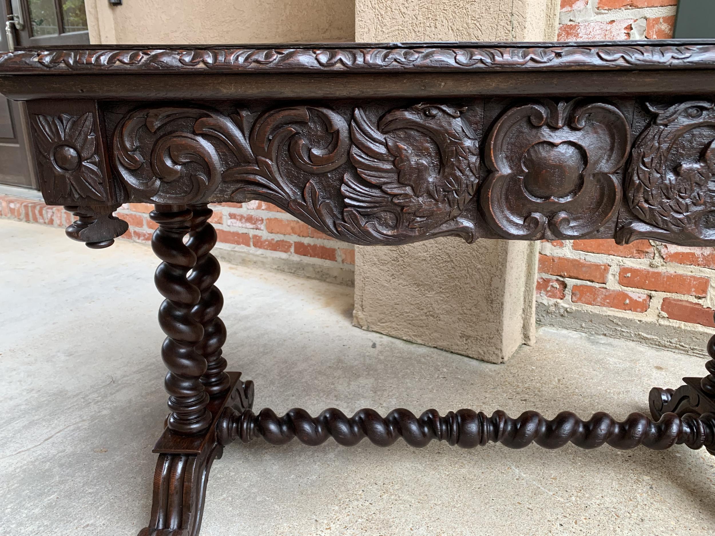 Antique French Oak Console Sofa Table Barley Twist Louis XIII Library Desk For Sale 11