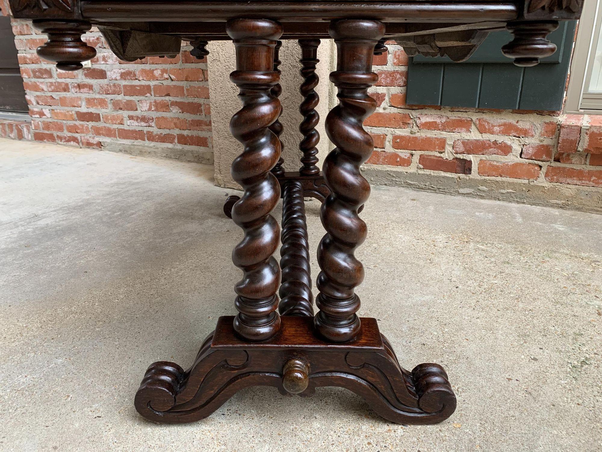 Antique French Console Sofa Table Carved Oak Barley Twist Desk Renaissance c1890 For Sale 13