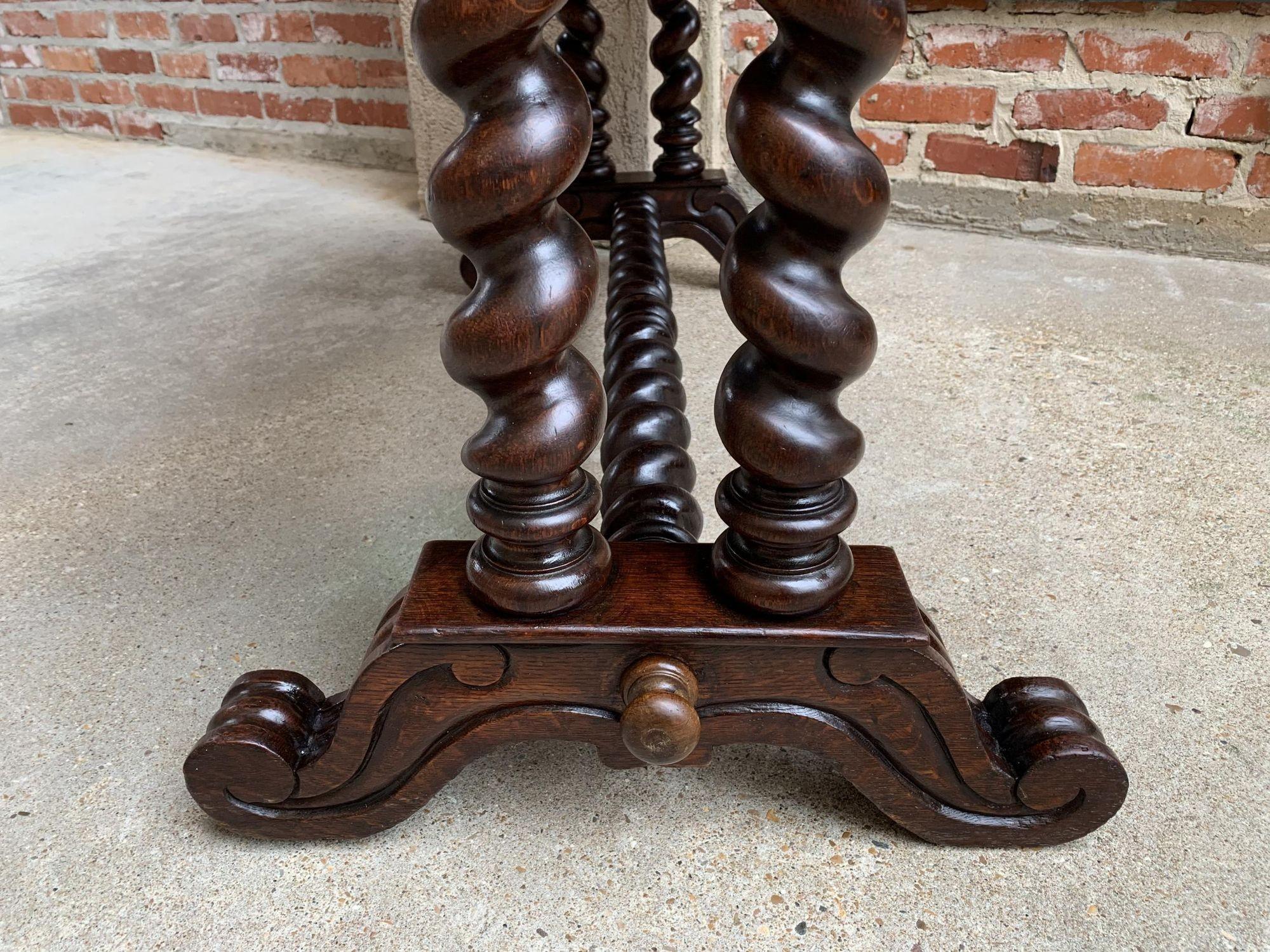 Antique French Console Sofa Table Carved Oak Barley Twist Desk Renaissance c1890 For Sale 14