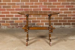 19th Century French Oak Oval Top Trestle Side Table with X-Form Carved Base