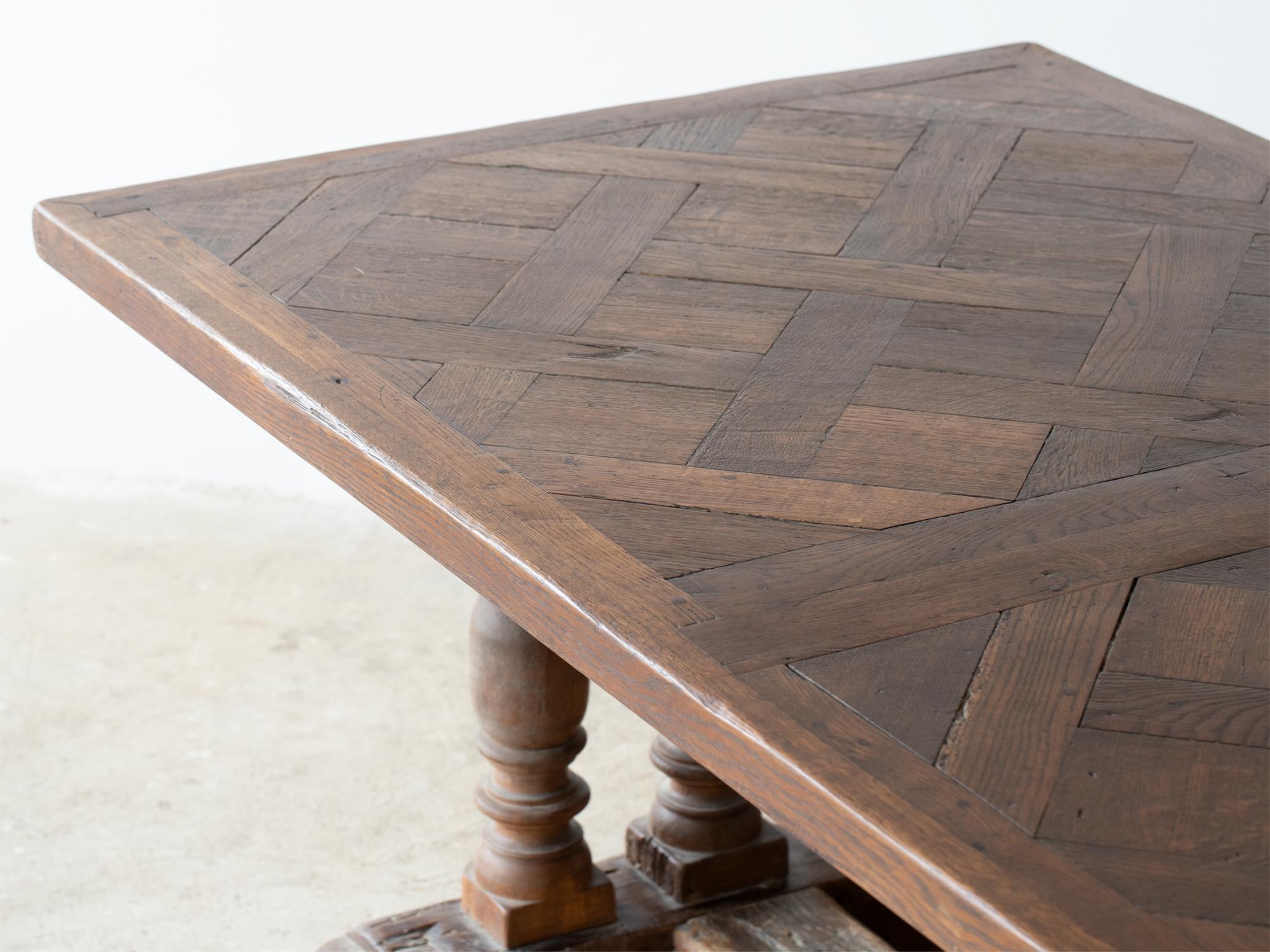19th Century French Oak Parquetry Refectory Dining Table In Good Condition For Sale In Wembley, GB