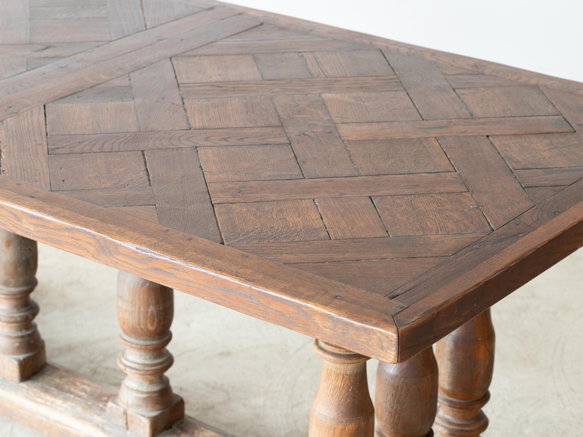 19th Century French Oak Parquetry Refectory Dining Table For Sale 1