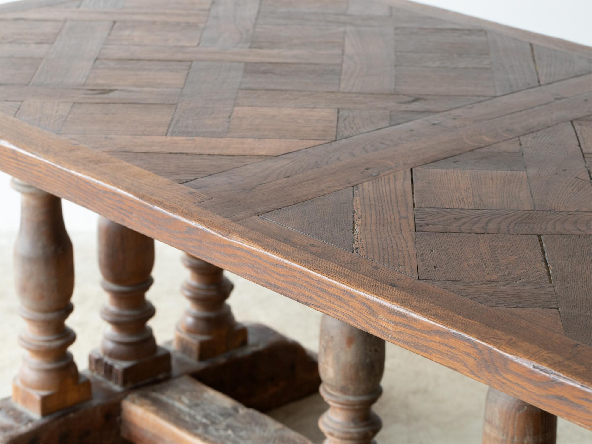 19th Century French Oak Parquetry Refectory Dining Table For Sale 2
