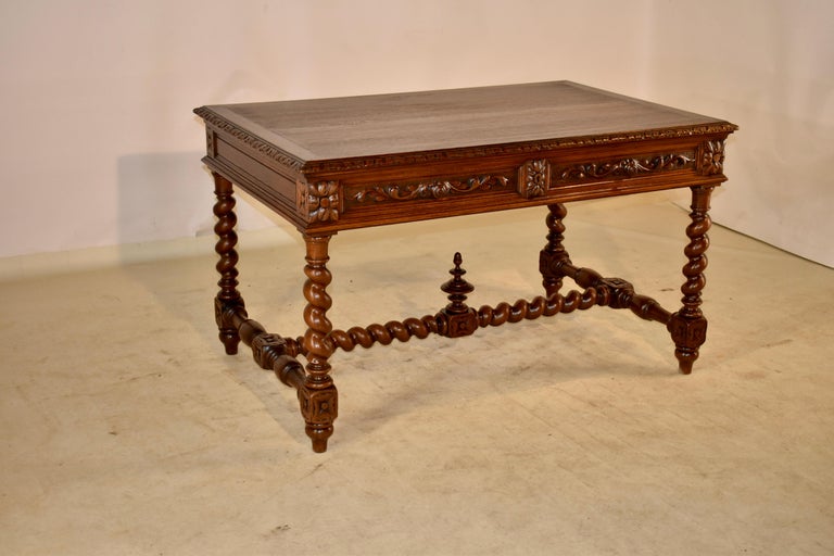 Hand-Carved 19th Century French Oak Partner's Desk For Sale