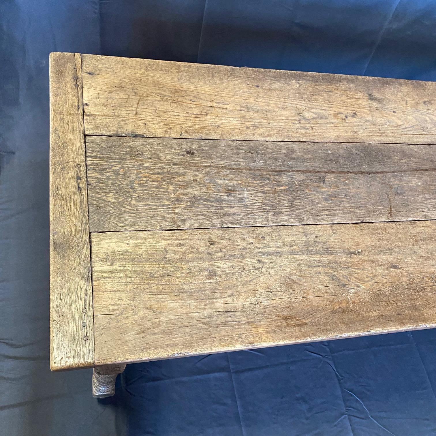 19th Century French Oak Provincial Farmhouse Dining Table For Sale 6