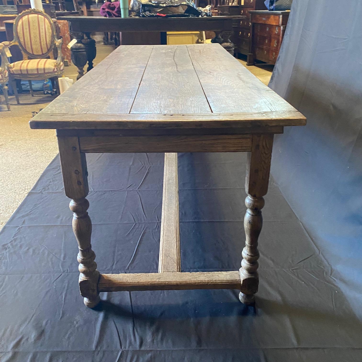 19th Century French Oak Provincial Farmhouse Dining Table For Sale 9