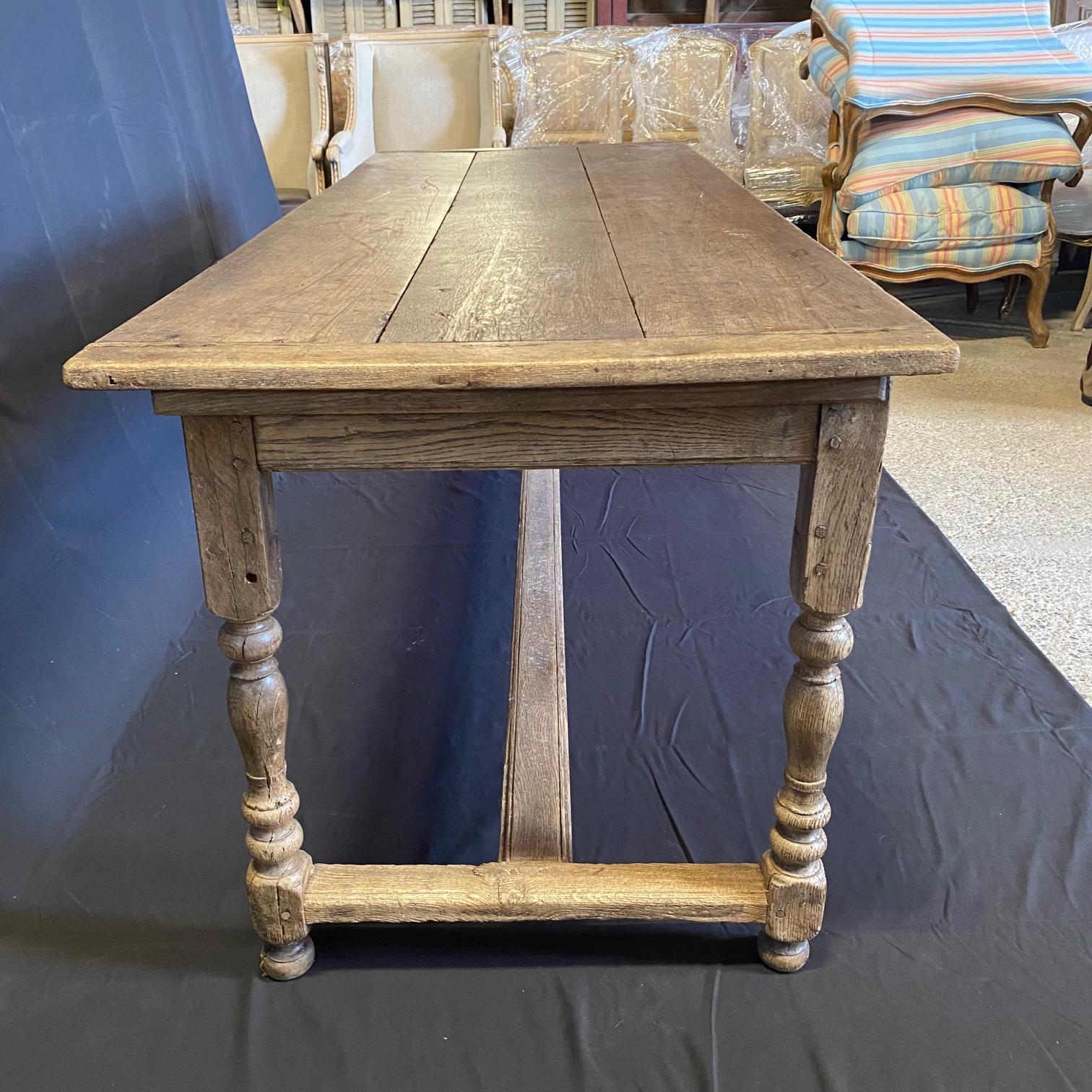 French Provincial 19th Century French Oak Provincial Farmhouse Dining Table For Sale
