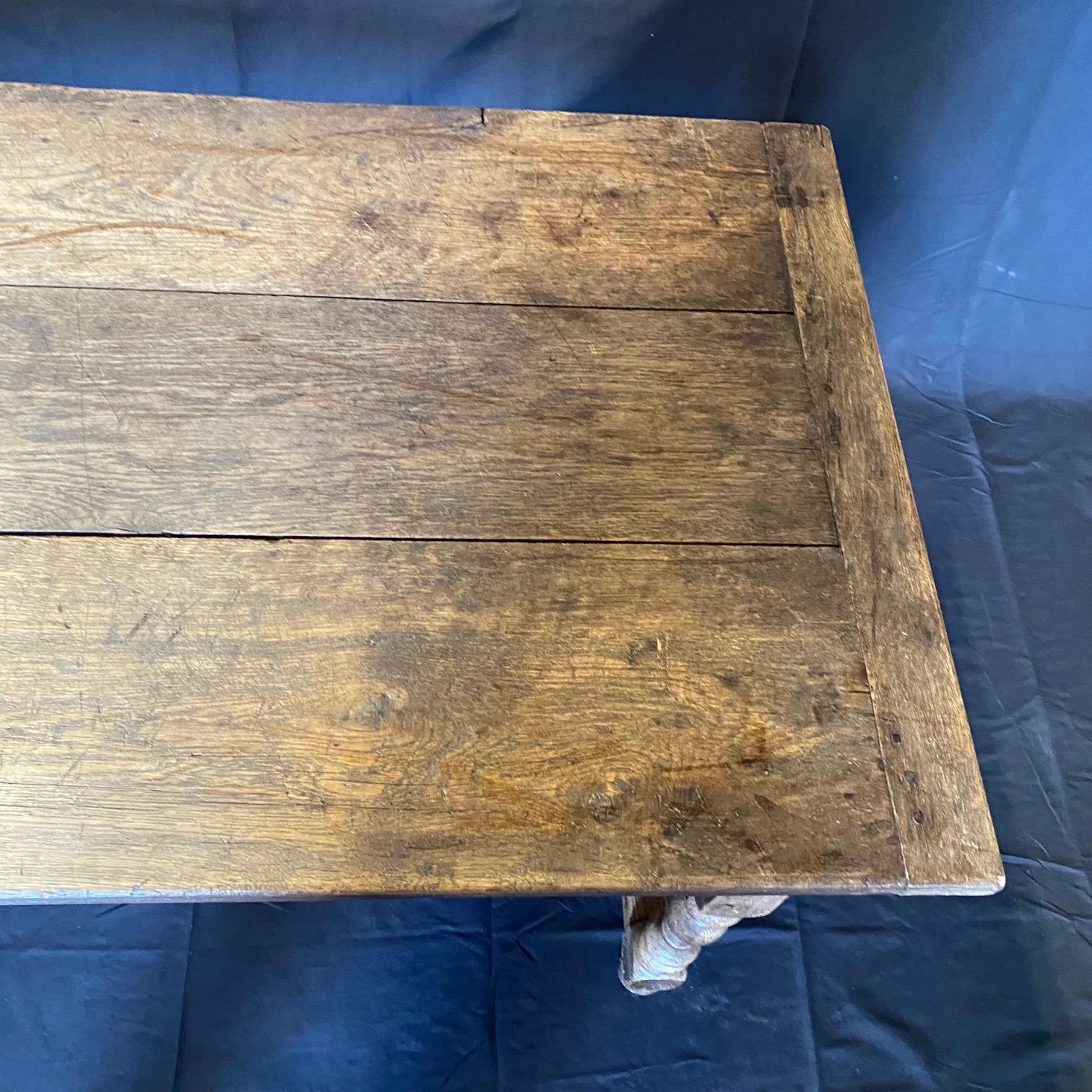 19th Century French Oak Provincial Farmhouse Dining Table For Sale 2