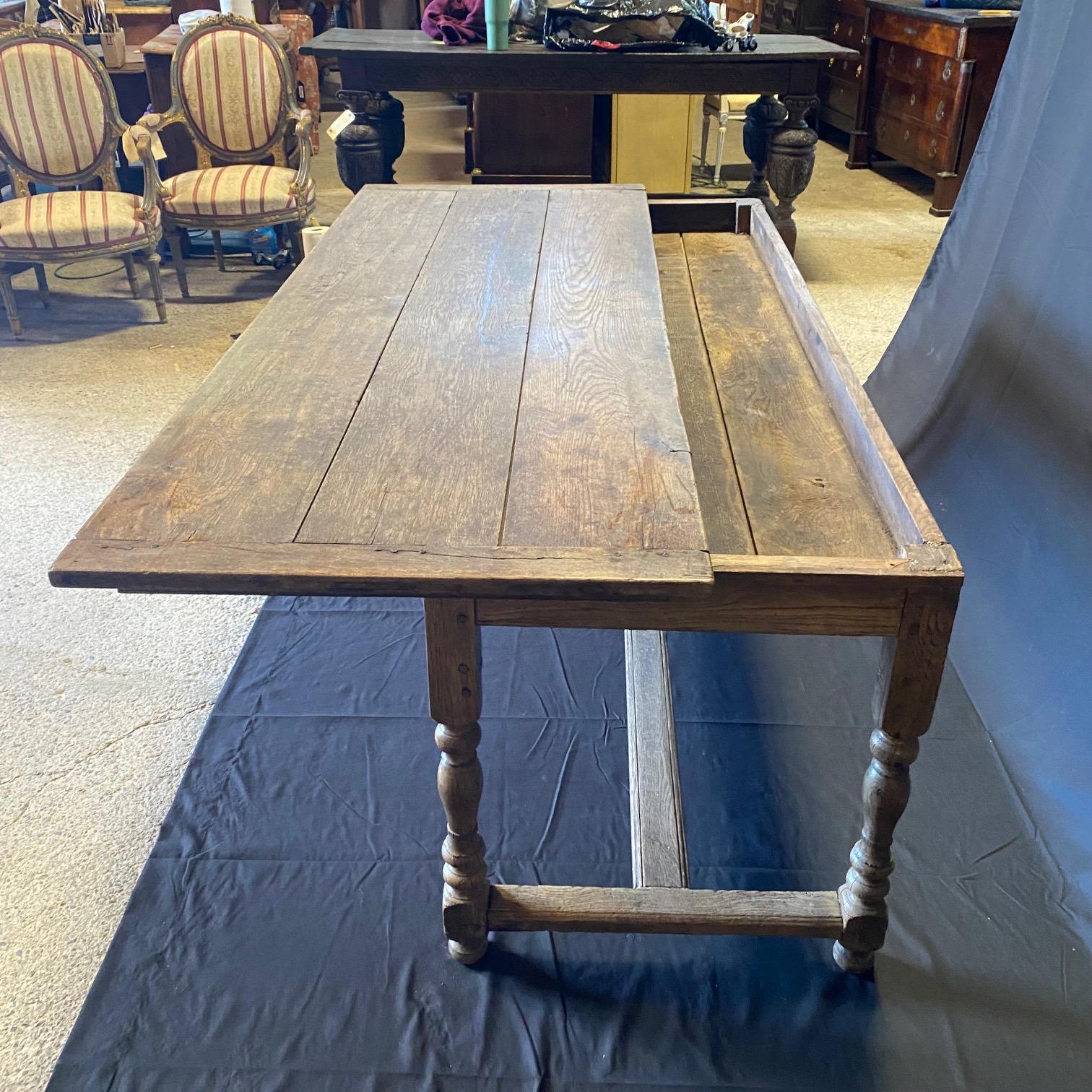 19th Century French Oak Provincial Farmhouse Dining Table For Sale 5