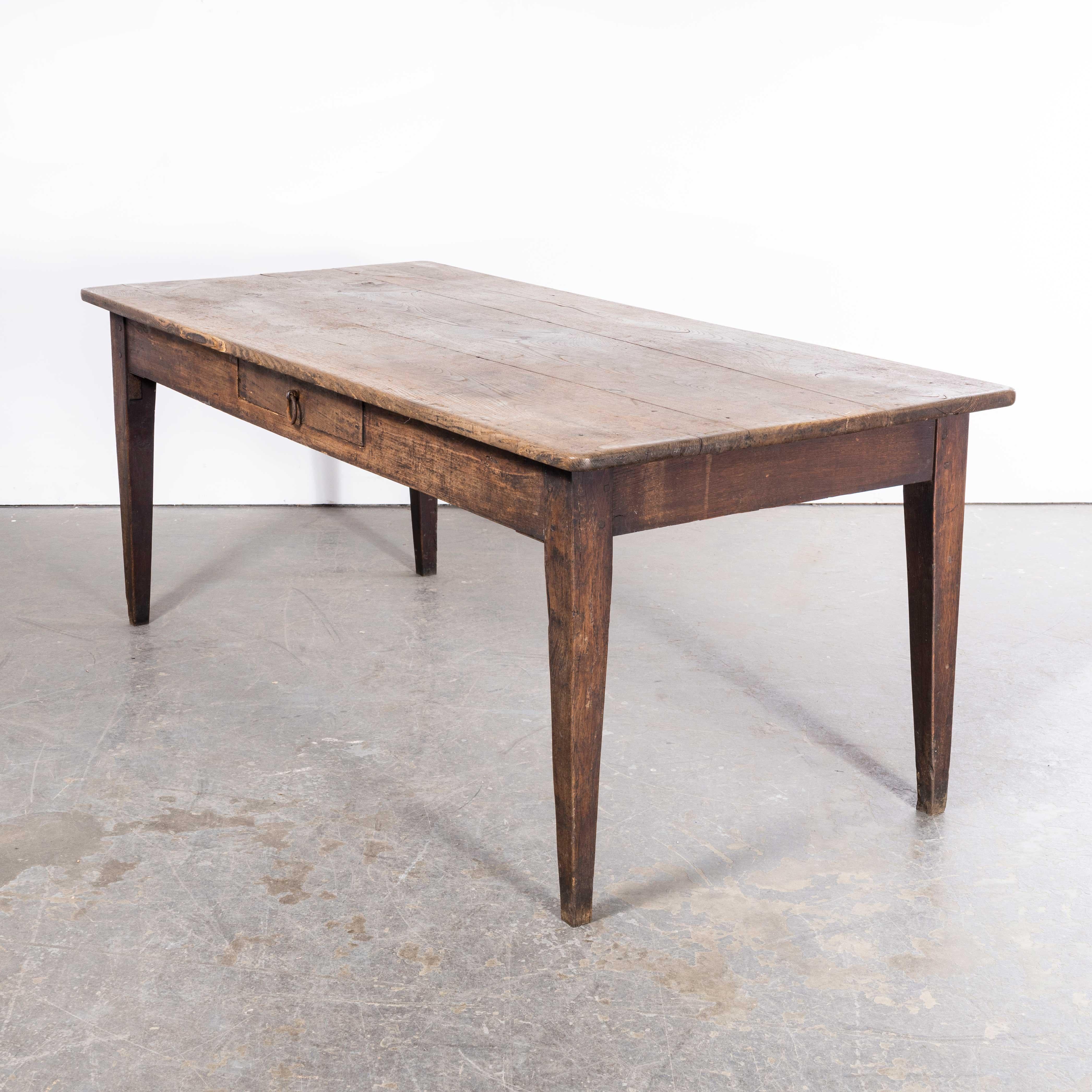 19th Century French Oak Rectangular Farmhouse Dining Table – Three Plank
19th Century French Oak Rectangular Farmhouse Dining Table – Three Plank. Good original French classic farmhouse table made from solid oak throughout. The table has a single