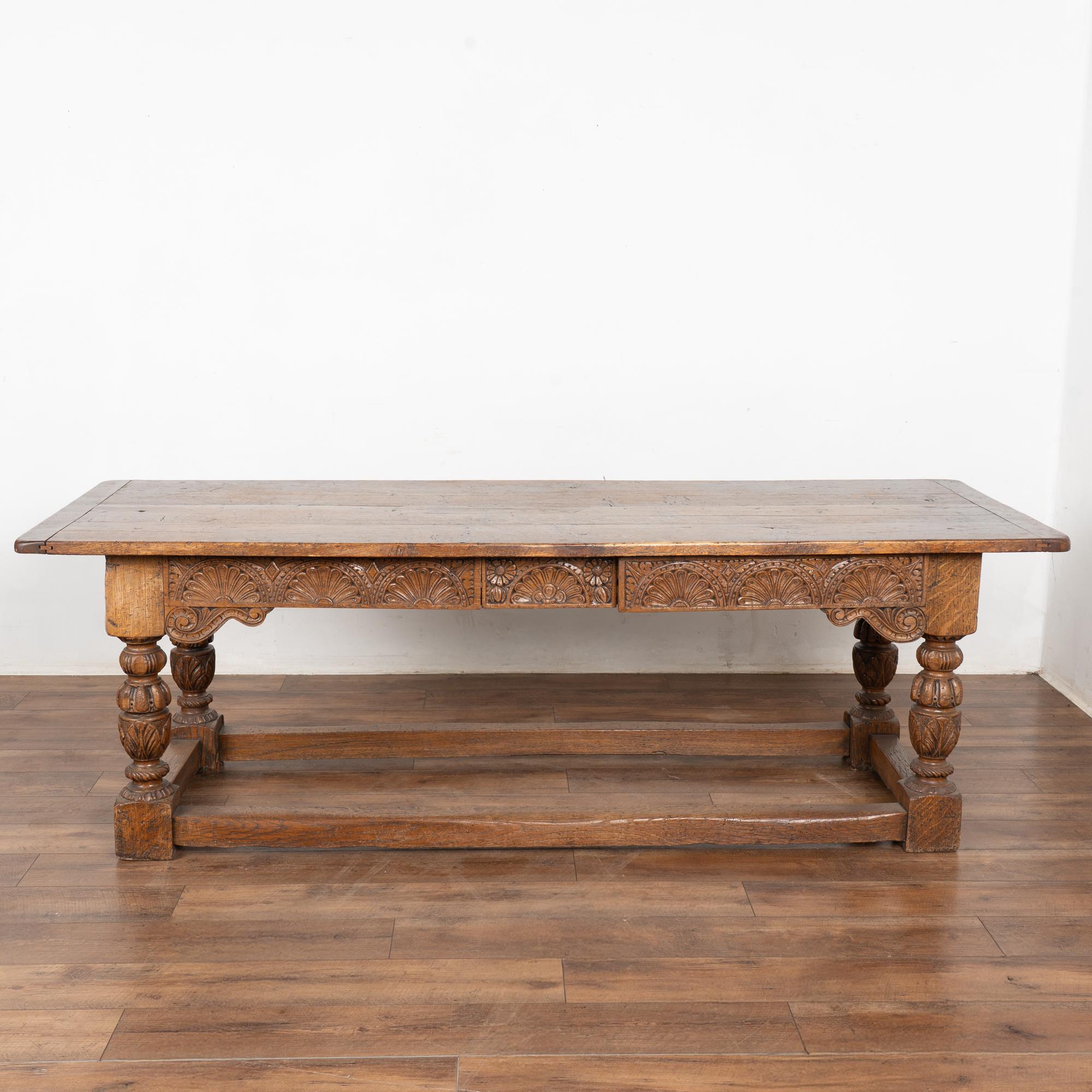 19th Century French Oak Refectory Table Library Console Table In Fair Condition For Sale In Round Top, TX