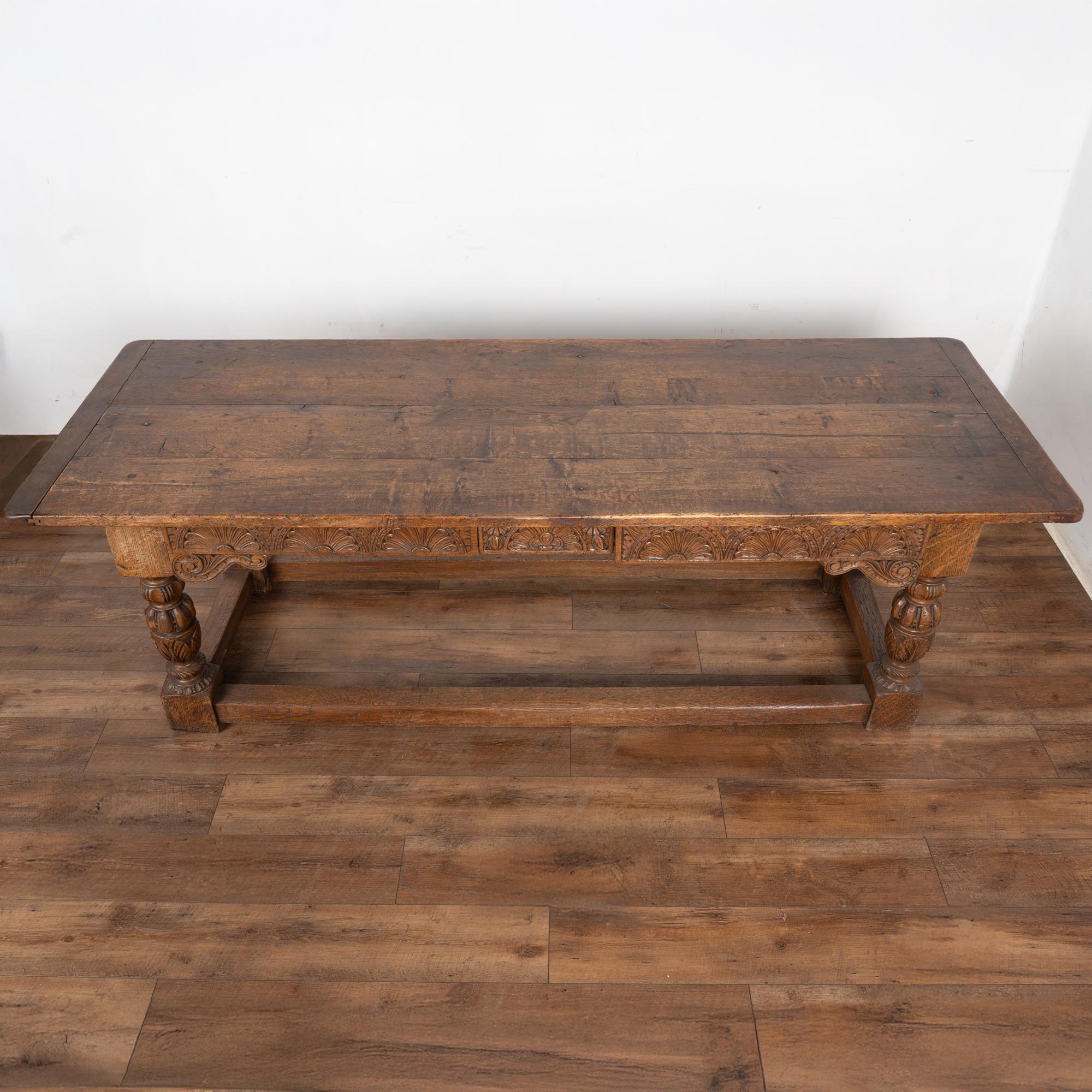 20th Century 19th Century French Oak Refectory Table Library Console Table For Sale
