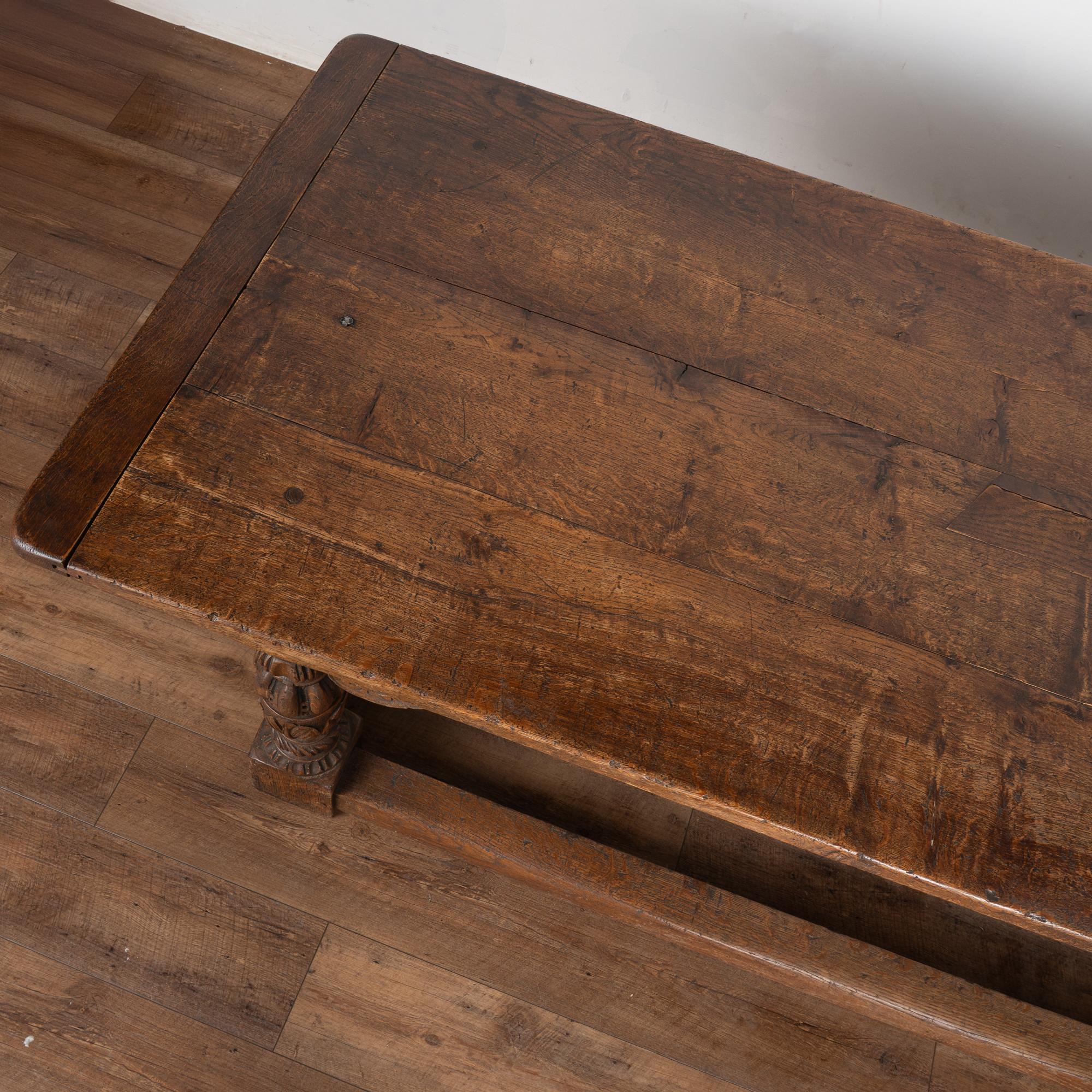 19th Century French Oak Refectory Table Library Console Table For Sale 1