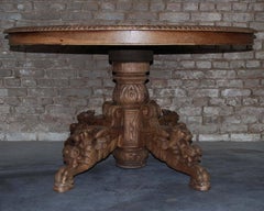 19th Century French Oak Renaissance Oval Hunt or Foxes Head Table