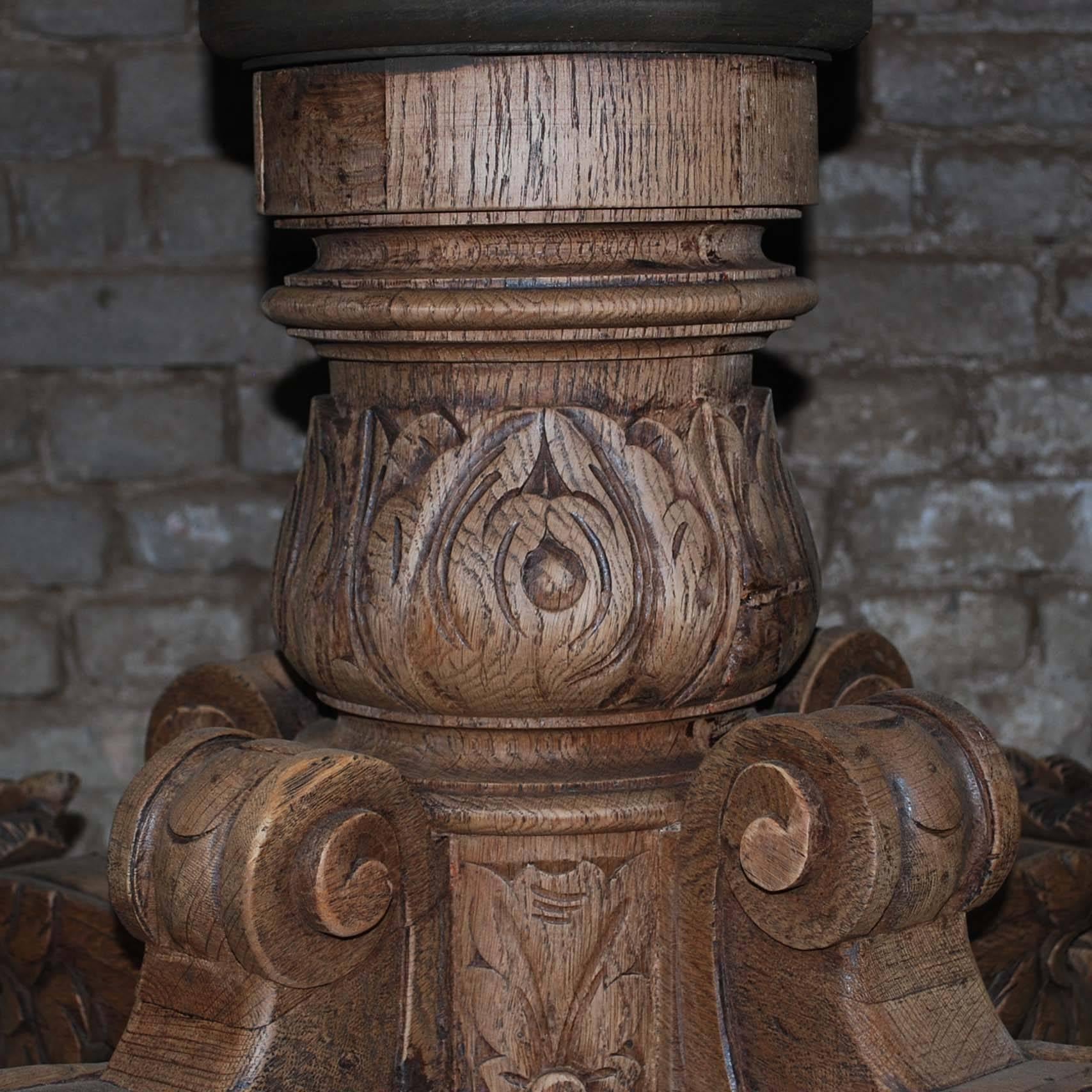 19th Century French Oak Renaissance Oval Hunt or Foxes Head Table 2