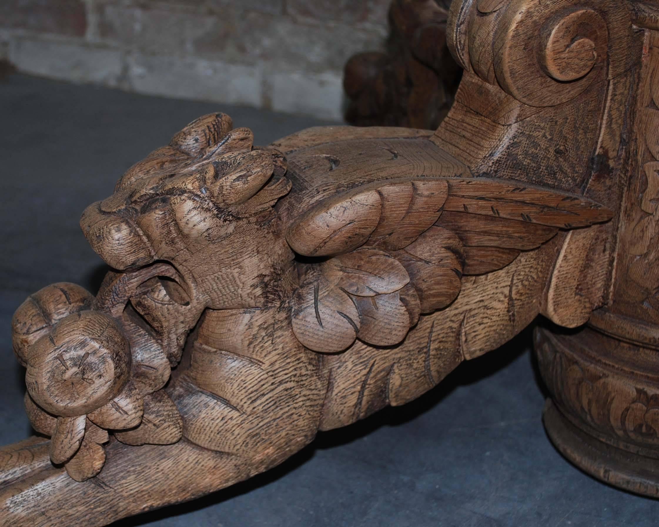 19th Century French Oak Renaissance Oval Hunt or Foxes Head Table 3