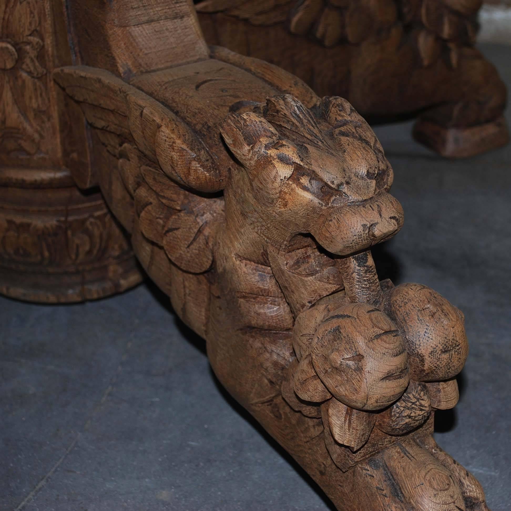 19th Century French Oak Renaissance Oval Hunt or Foxes Head Table 4