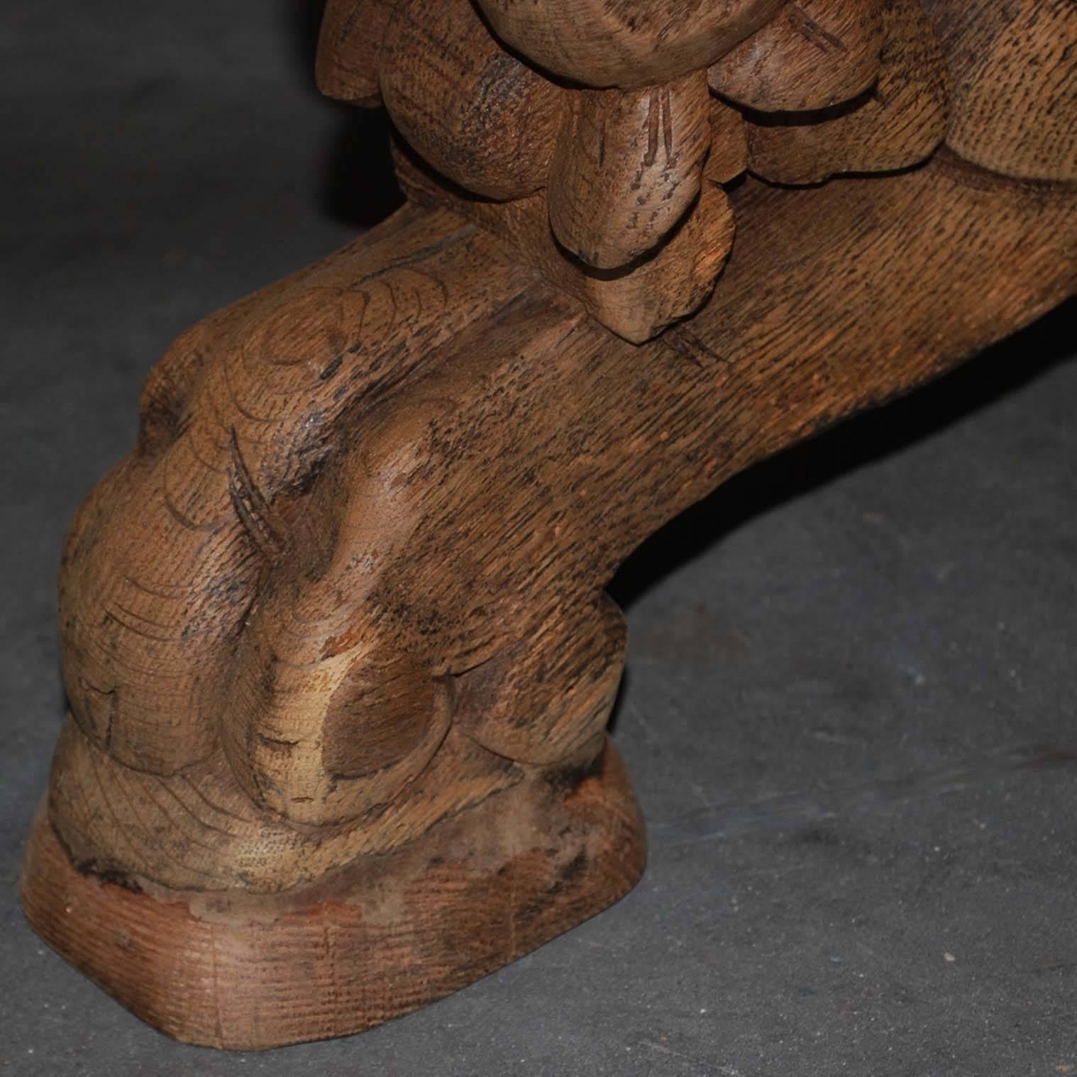 19th Century French Oak Renaissance Oval Hunt or Foxes Head Table 5