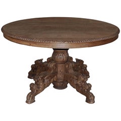 19th Century French Oak Renaissance Oval Hunt or Foxes Head Table