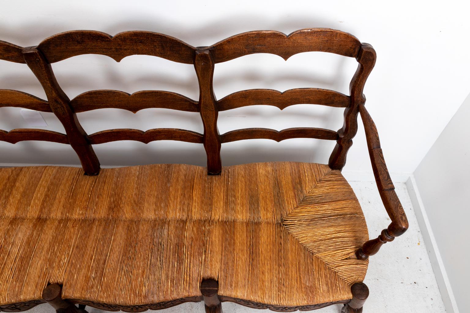 Wood 19th Century French Oak Rushed Seat Settee